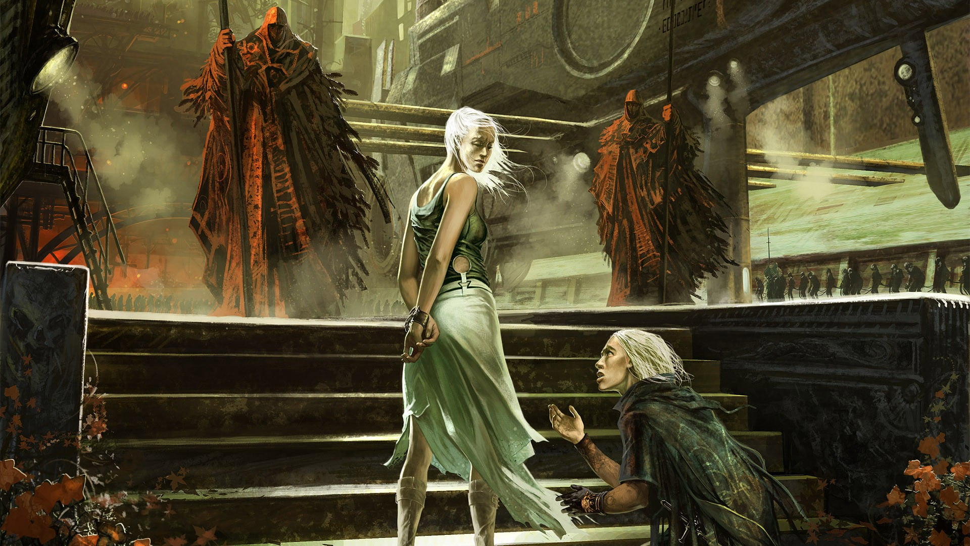 1080P, day, stair, statue, creativity, fantasy art, woman, human representation, building, place of worship, representation, digital, outdoors, built structure, HD Wallpaper