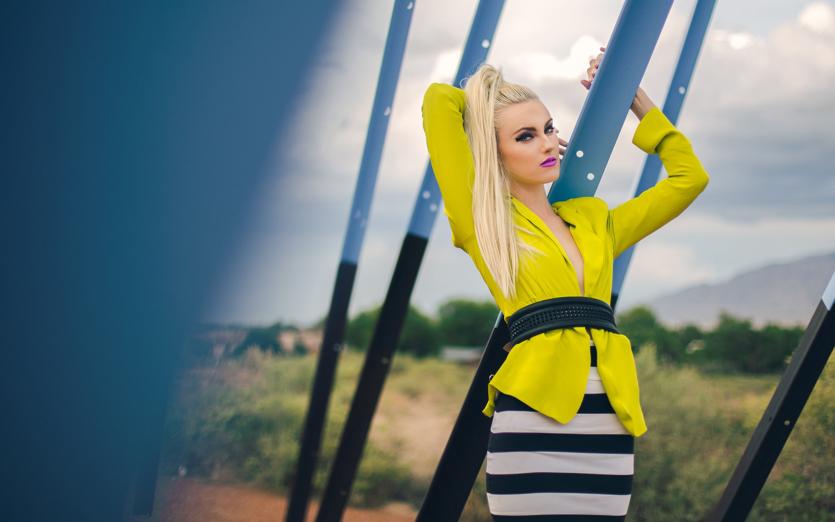 sleeve, shirt, rapper, iggy, long, women, 2K, s, azalea, yellow, skirt, black, white, HD Wallpaper
