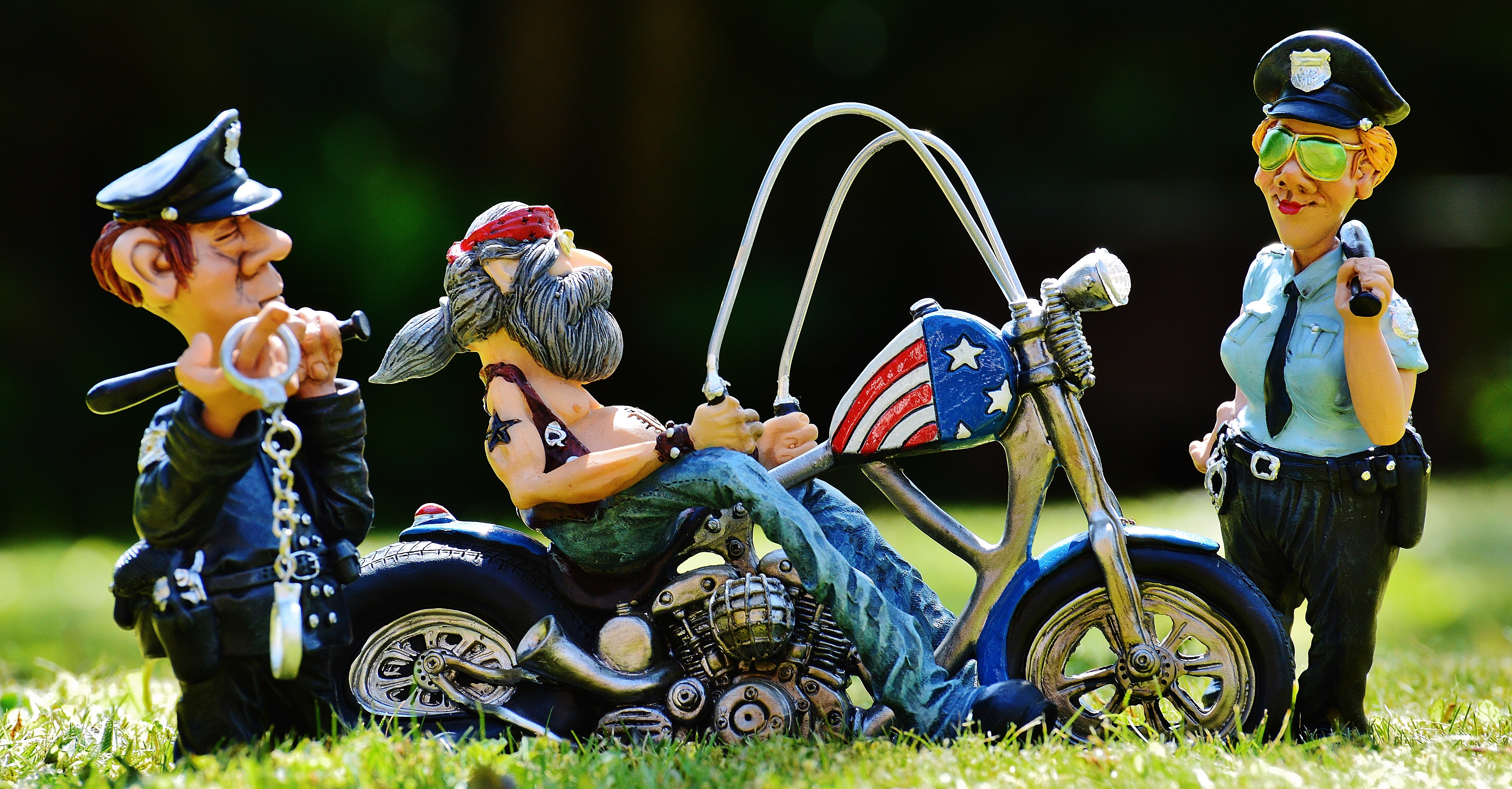 outdoors, day, boys, fun, art and craft, policewoman, cool, control, motorcycle, 5K, sit, joy of life, cop, representation, males, field, nature, america, HD Wallpaper