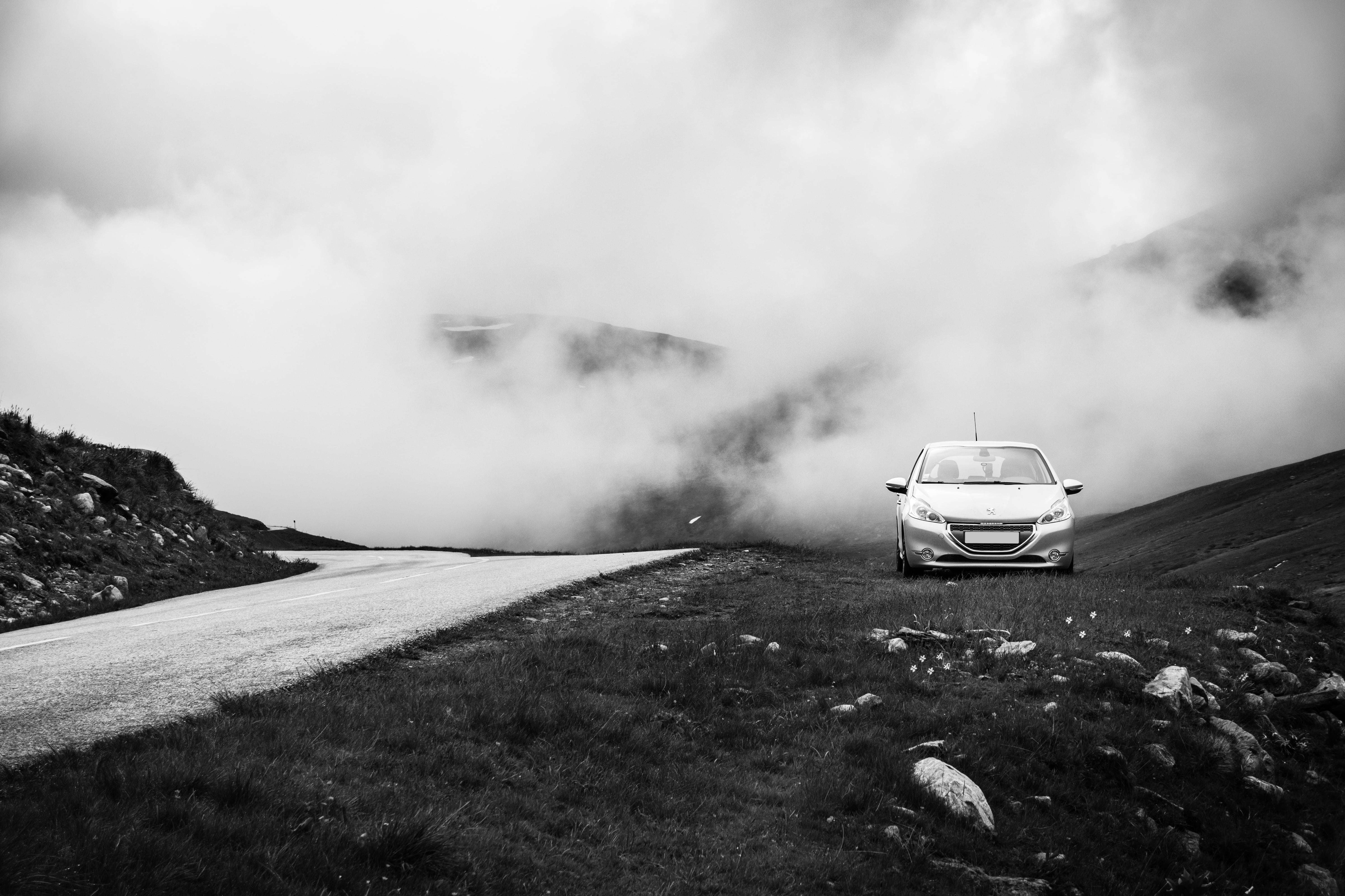 dom, car road, vehicle, speed, alps, automobile, black, weather, scenic, fog, field, mountain road, sports utility vehicle, environment, driving car, auto, HD Wallpaper