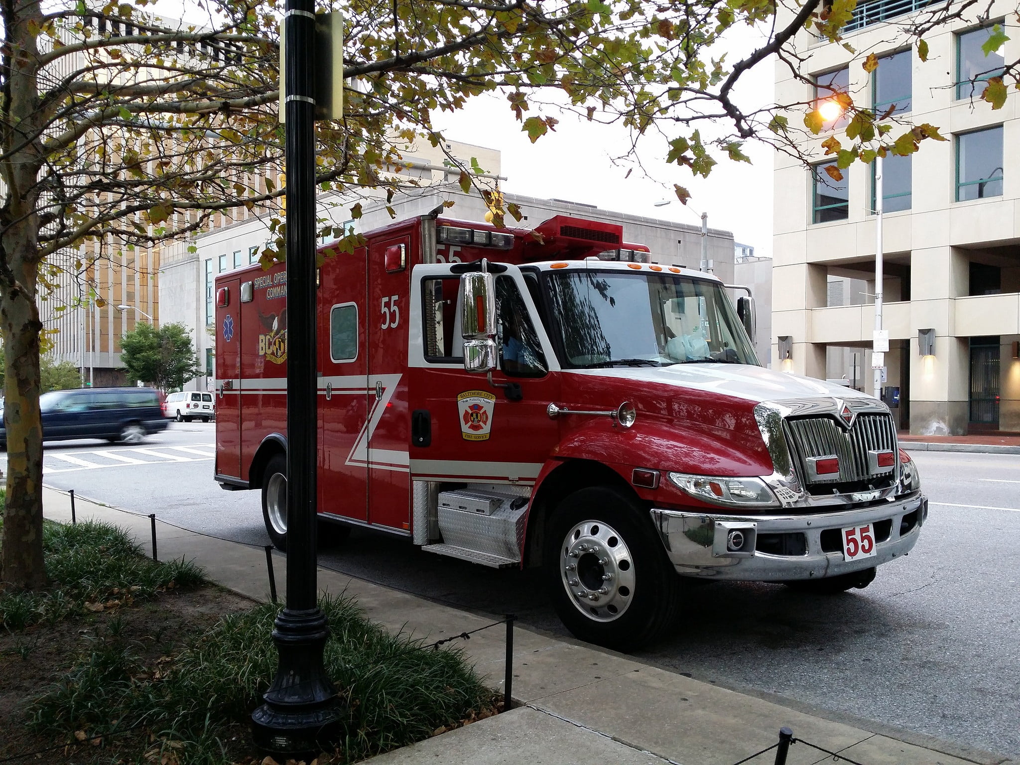 transportation, medical, architecture, red, tree, vehicle, building exterior, accident, rescue, outdoors, first, 1080P, land vehicle, road, transport, HD Wallpaper