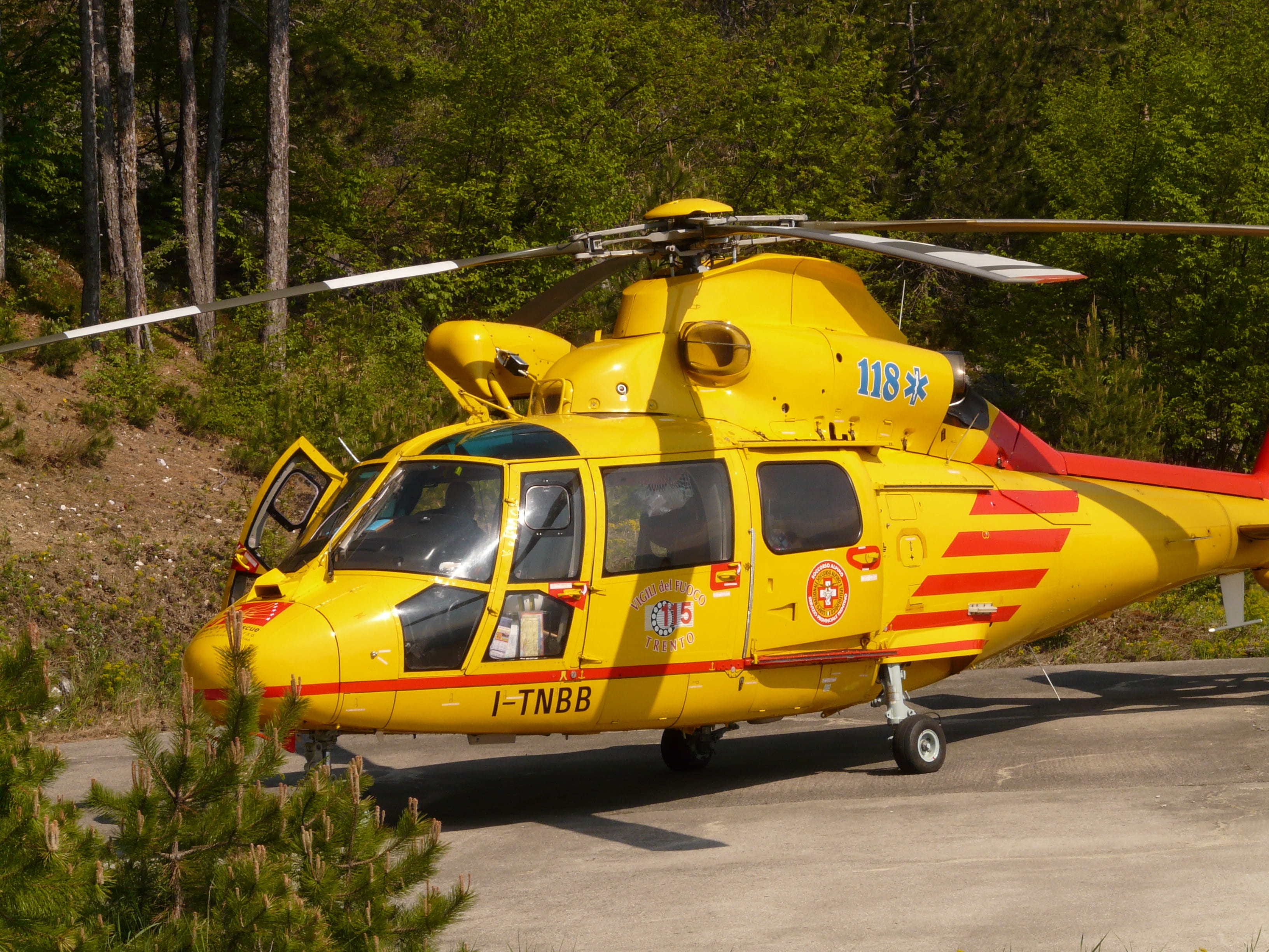 yellow, transportation, mode of transportation, emergency, plant, helicopter, first aid, day, land vehicle, land, forest, rescue helicopter, public transportation, HD Wallpaper
