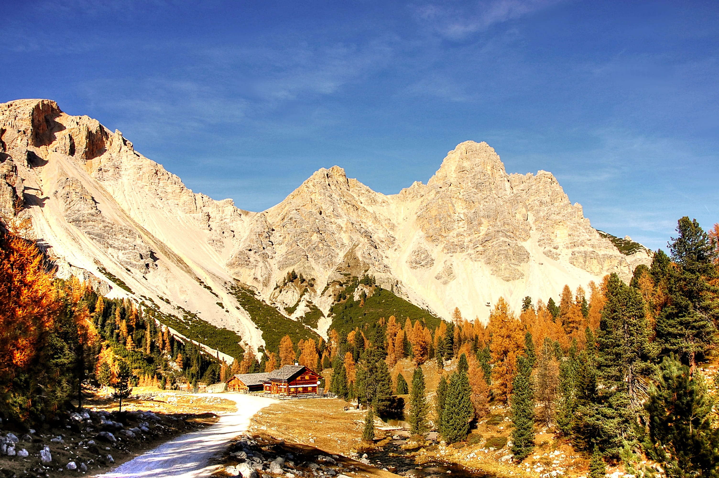 land, mountain range, unesco world heritage, sunlight, rocky, beauty in nature, nature, pine tree, water, hiking, plant, alta badia, summer, scenics - nature, HD Wallpaper
