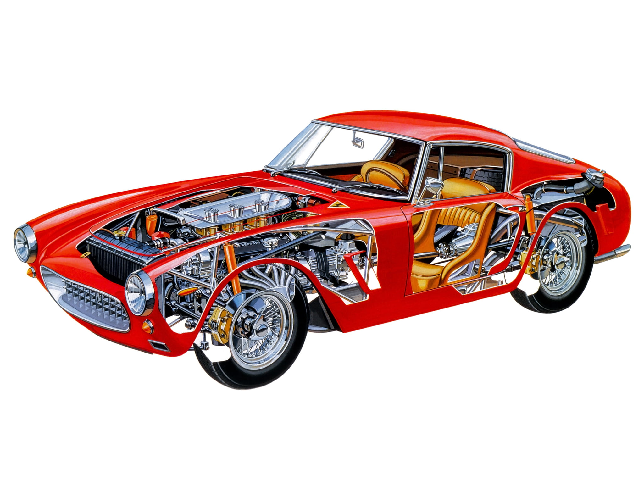 ferrari, berlinetta, 1961, red, mode of transportation, transportation, studio shot, multi colored, sports race, land vehicle, passo, cut out, wheel, clear sky, HD Wallpaper