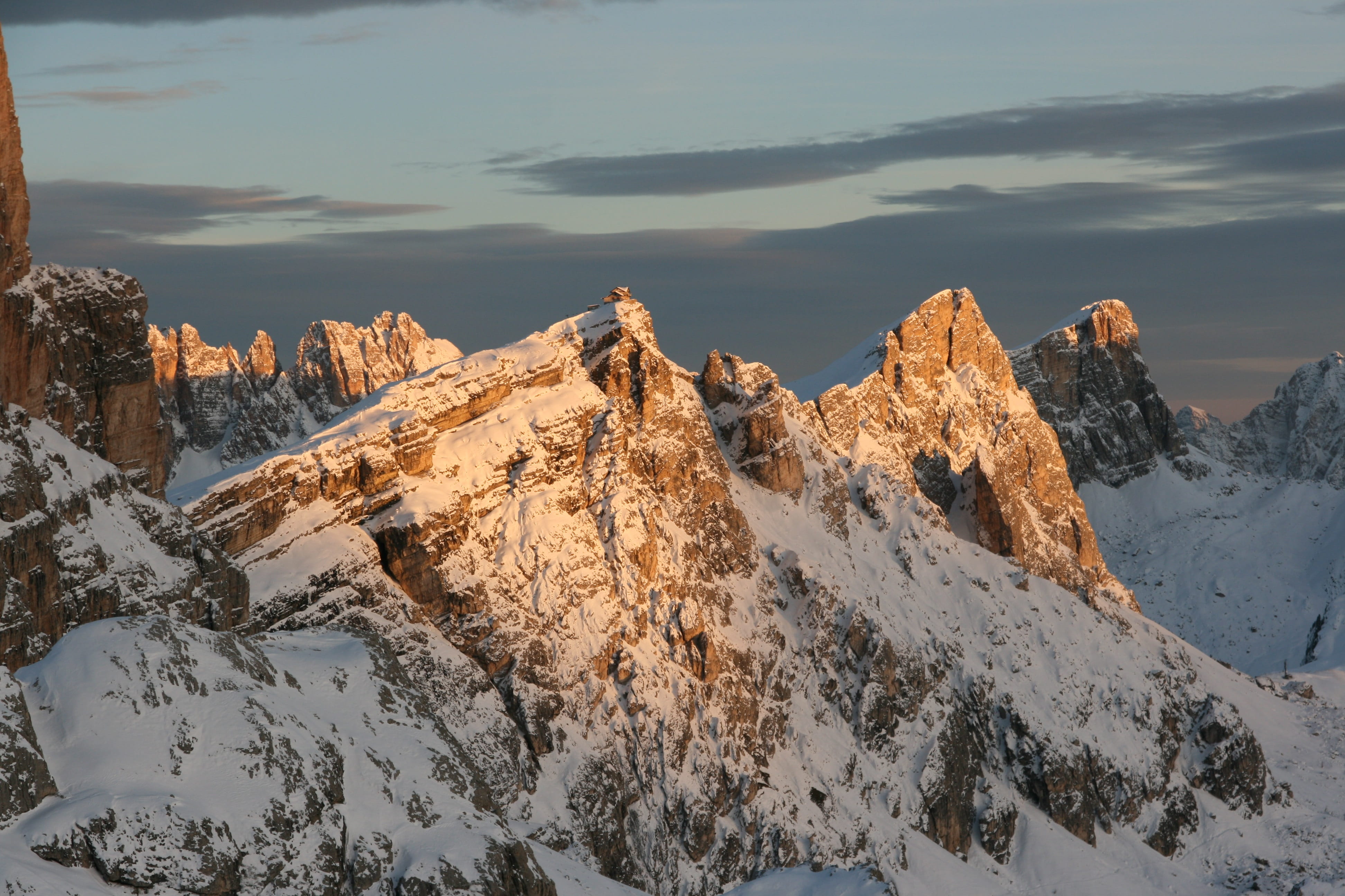 sky, rock - object, mountain range, mountain peak, dolomites, extreme weather, passo giau, tranquility, no people, non-urban scene, belluno, 4K, tranquil scene, HD Wallpaper