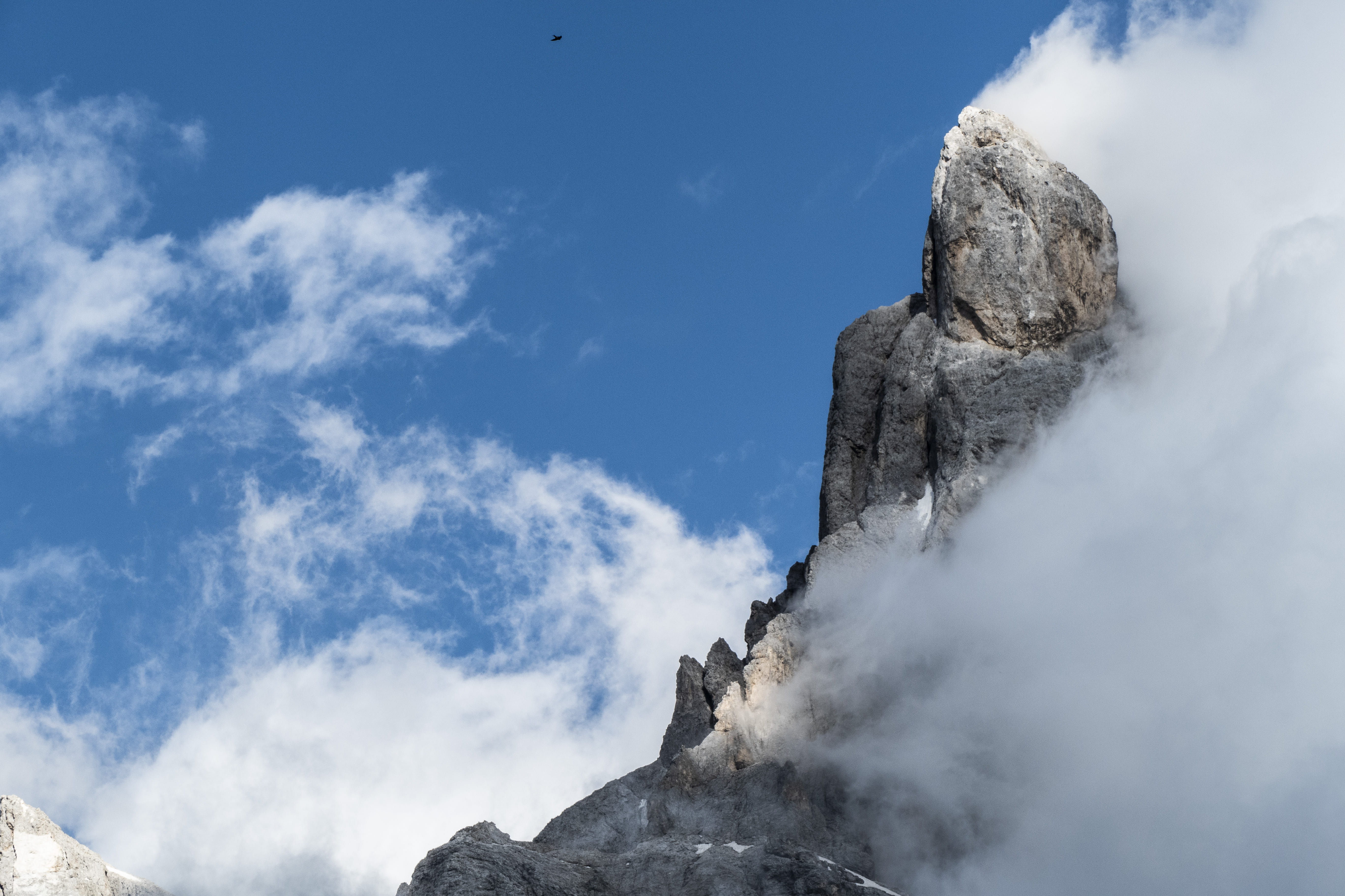 mountain peak, cold temperature, dolomites, no people, solid, cloud - sky, outdoors, italy, tranquility, 5K, non-urban scene, tranquil scene, geology, HD Wallpaper