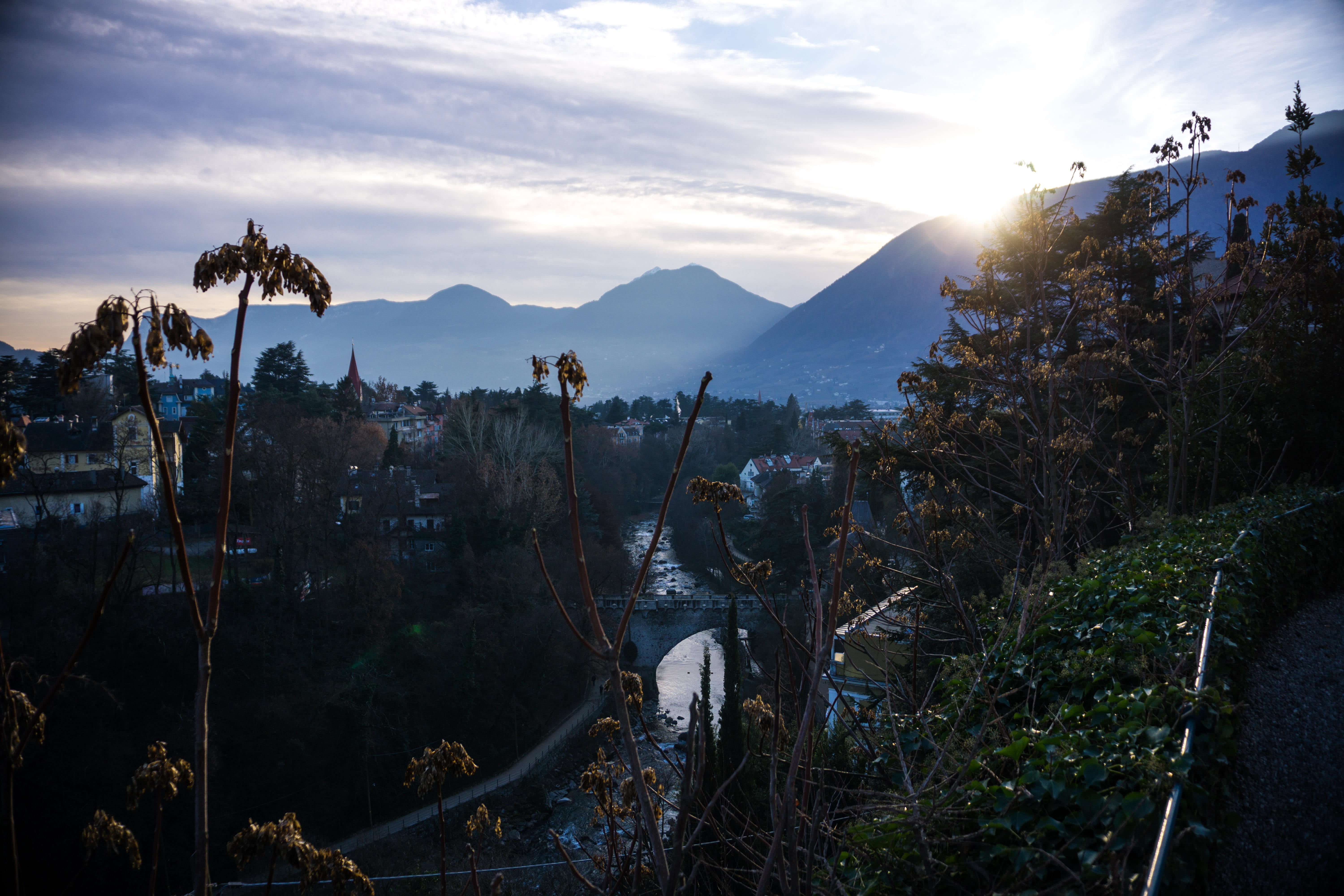 tranquility, mountain range, lens flare, sun, sky, outdoors, plant, tree, nature, cloud - sky, alto adige, merano, sunbeam, sunlight, scenics - nature, HD Wallpaper