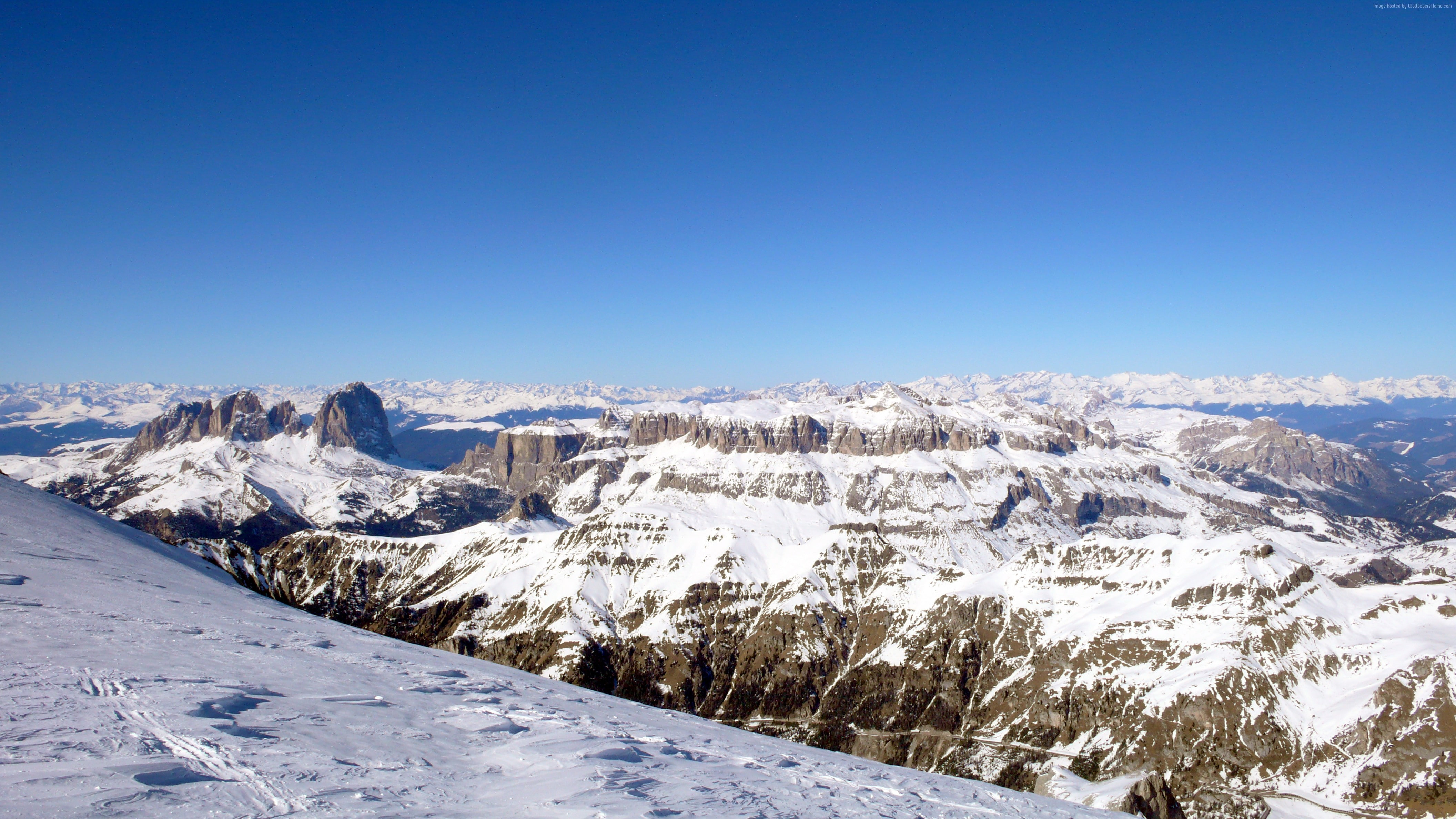 sky, mountain, Europe, Italy, 4K, 4K, snow, Piz Boe, HD Wallpaper