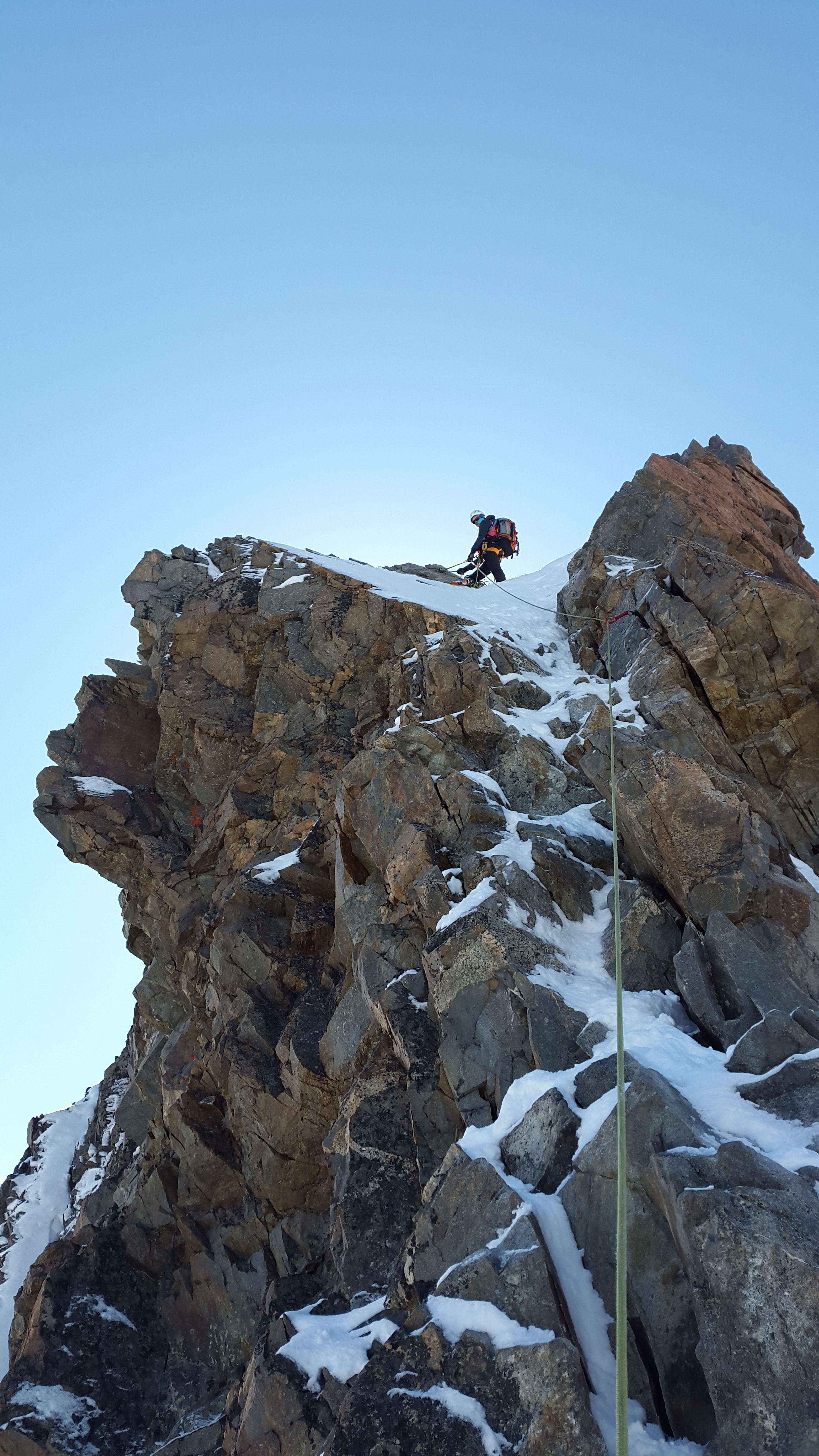 switzerland, high mountains, 4K, rock, glacier, alpine climbing, biancograt, clear sky, blue, secure, one person, rock climbing, climb, nature, graubünden, Phone HD Wallpaper