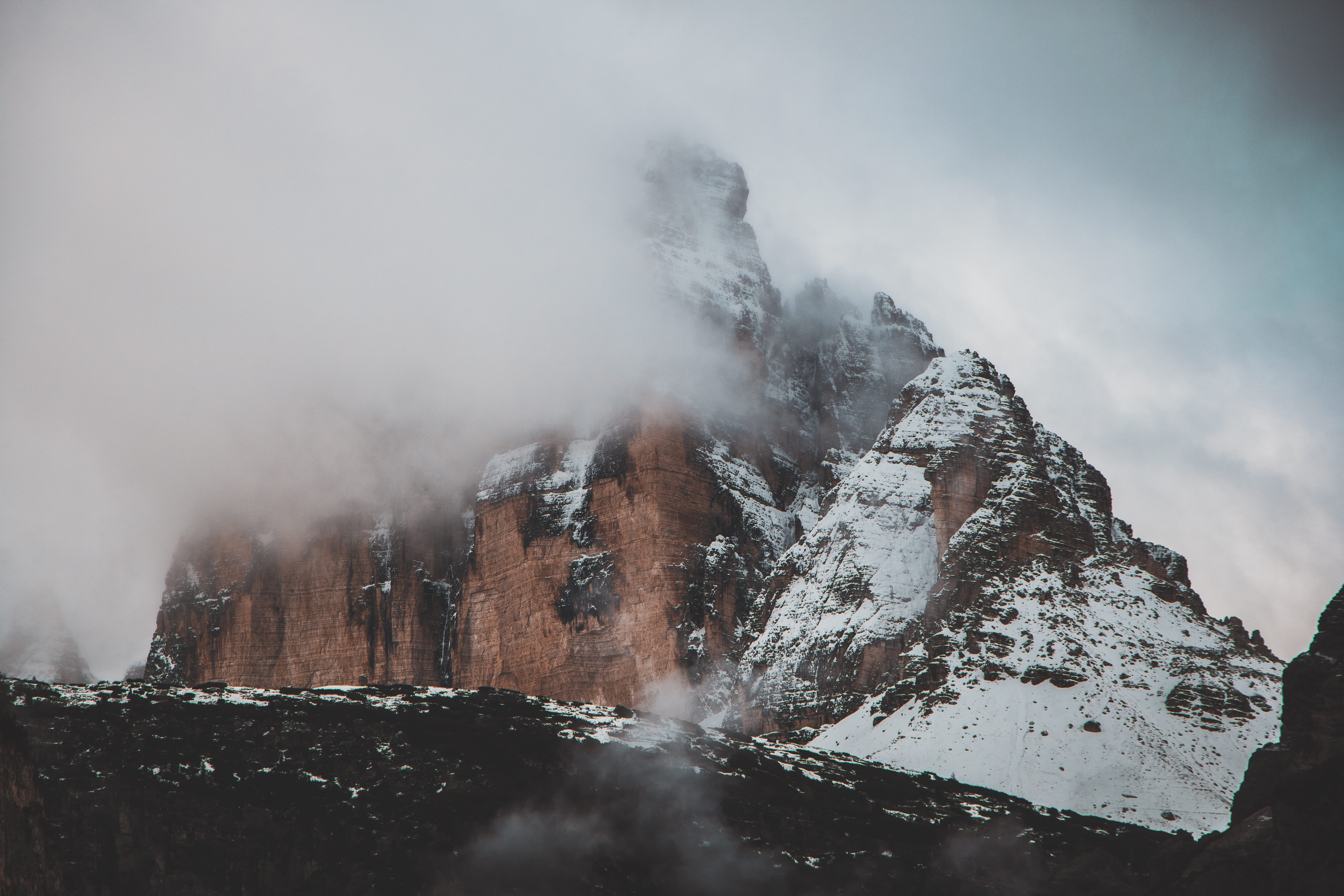 day, 5K, tranquility, photography, mountain, mountains, dolomites, geology, physical geography, beauty in nature, no people, environment, cloud, mountain peak, HD Wallpaper