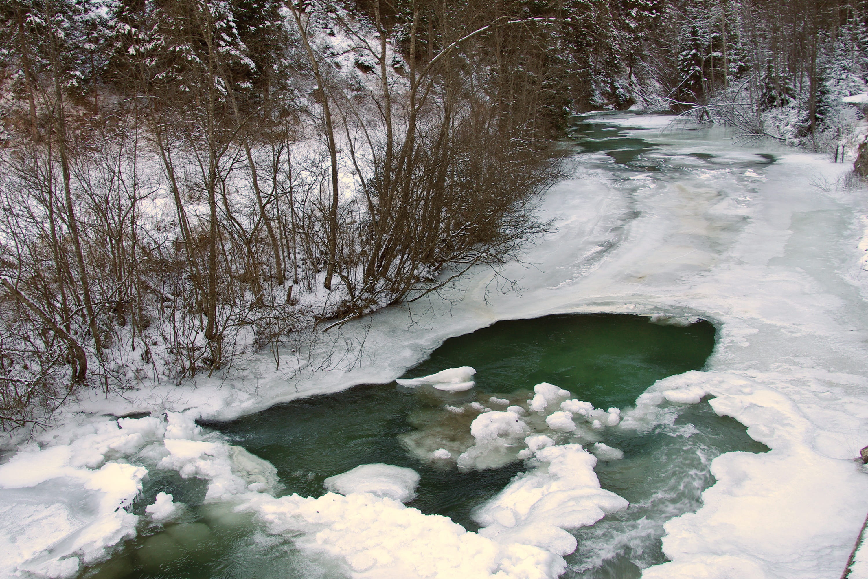 no people, environment, Torrent, scenics - nature, cold, land, winter, stream - flowing water, tranquility, mountain, Ice, flowing water, trentino alto adige, HD Wallpaper