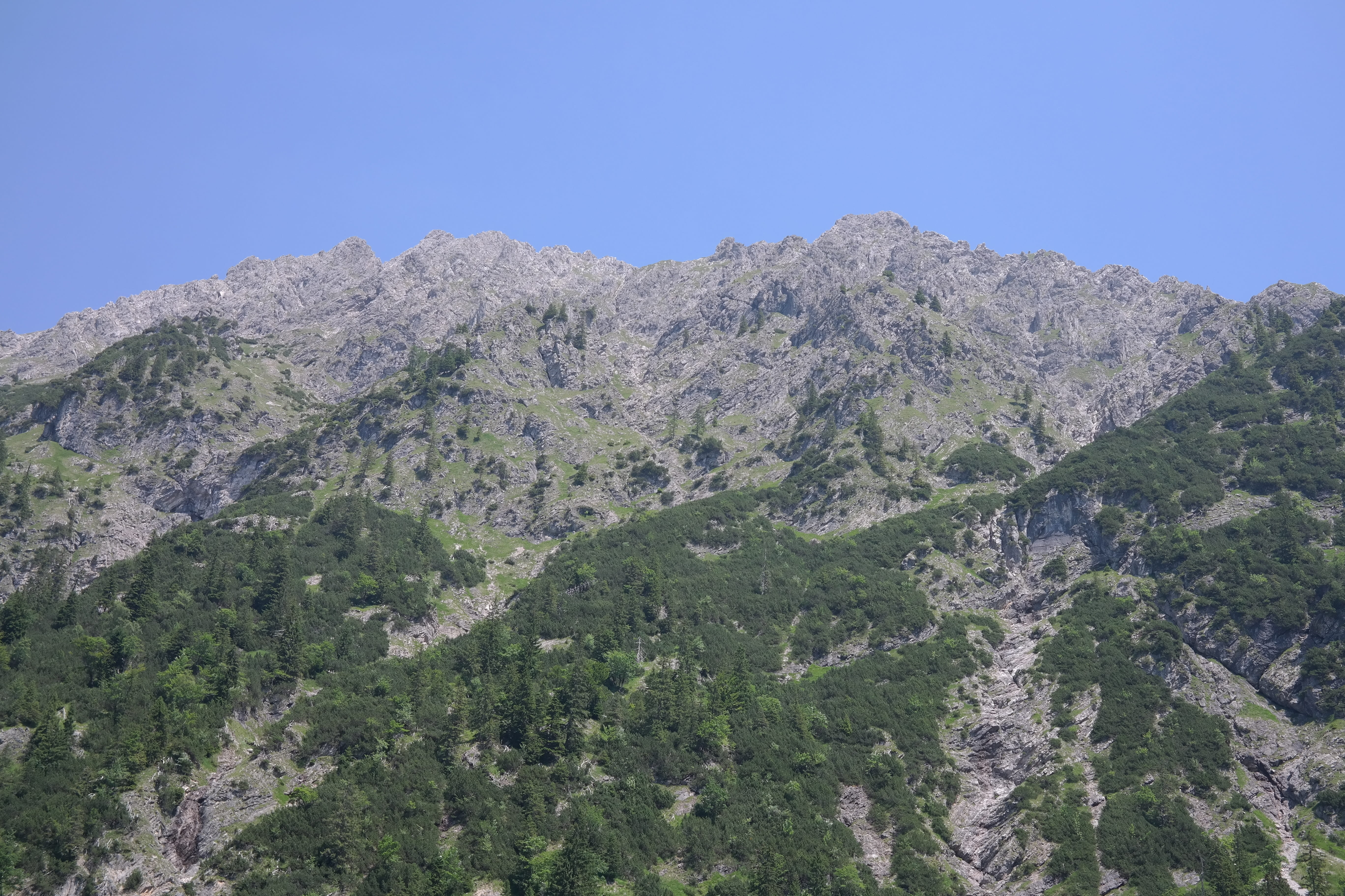 color Image, scenics - nature, mountain, forest, plant, mountain peak, clear sky, tranquil scene, formation, tree, idyllic, environment, Alpine, rock - object, HD Wallpaper