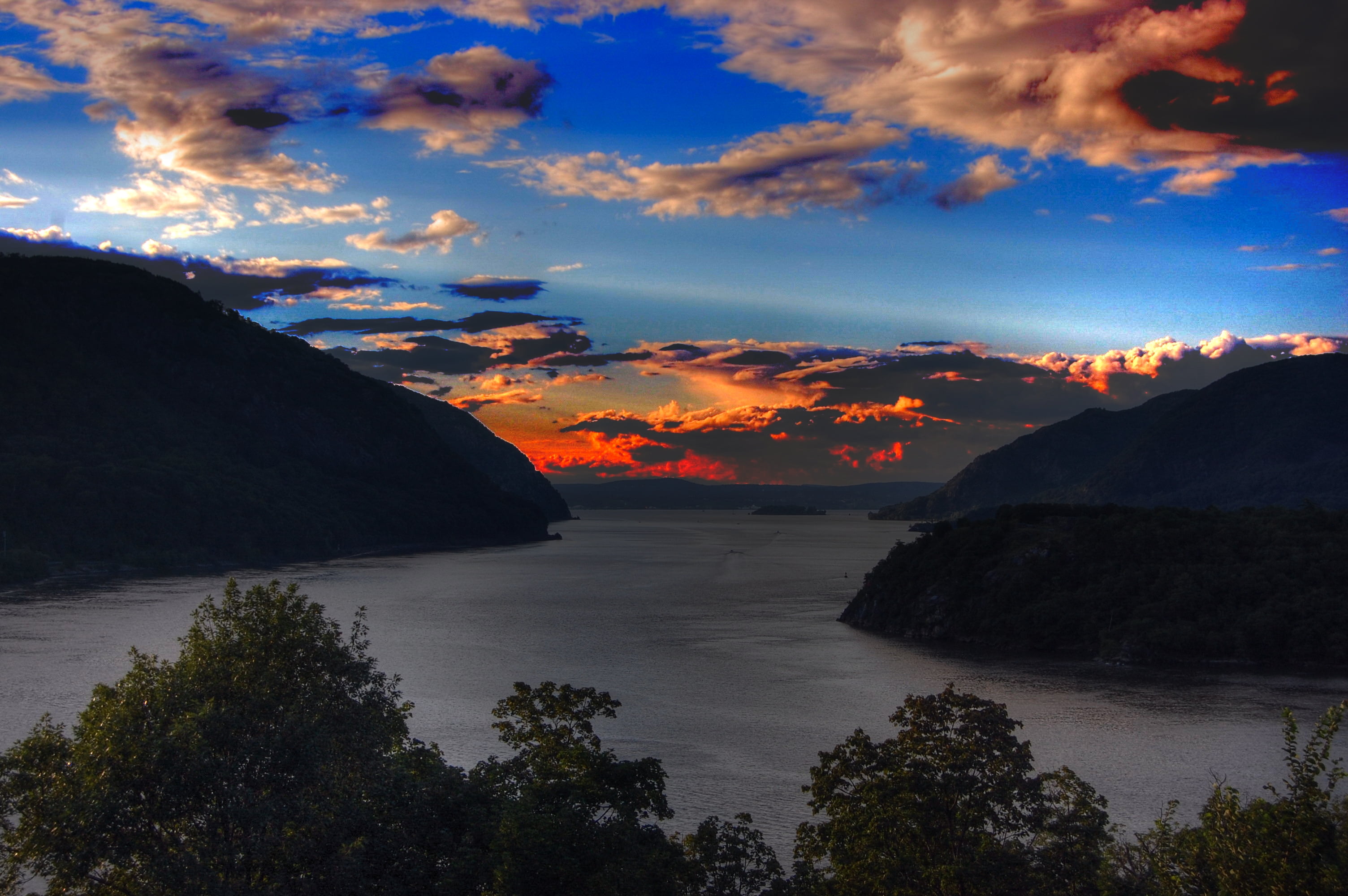 photo, SOE, sunset, mountains, Hudson  River, Sky, mountain, Evening, lake, body of water, nature, water, sunshine, 2K, outdoors, sea, summer, West Point, HD Wallpaper