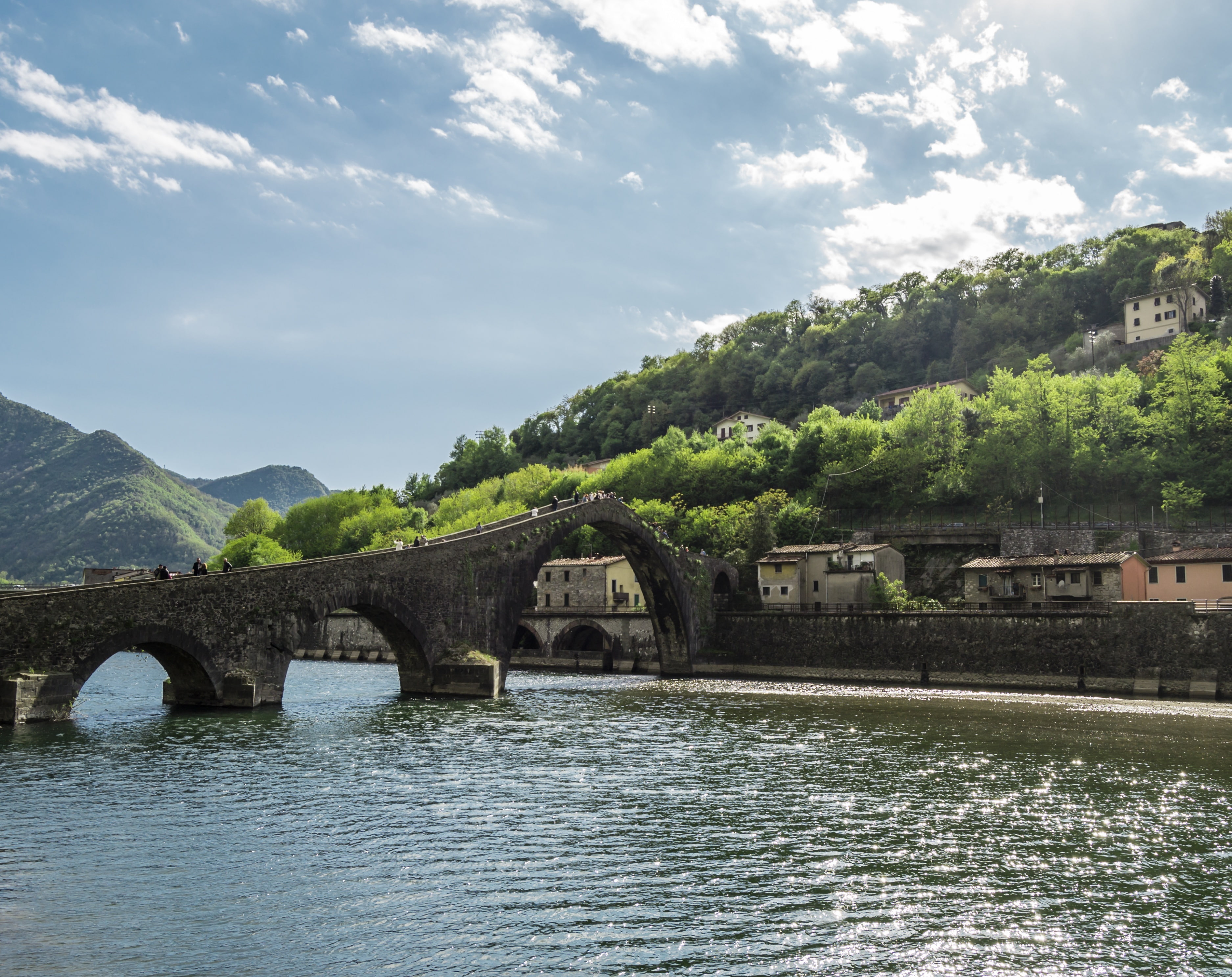 sky, Europe, maddalena, no people, plant, river, bridge - man made structure, Tuscany, arch bridge, nature, maddalenas, transportation, gray, outdoors, HD Wallpaper