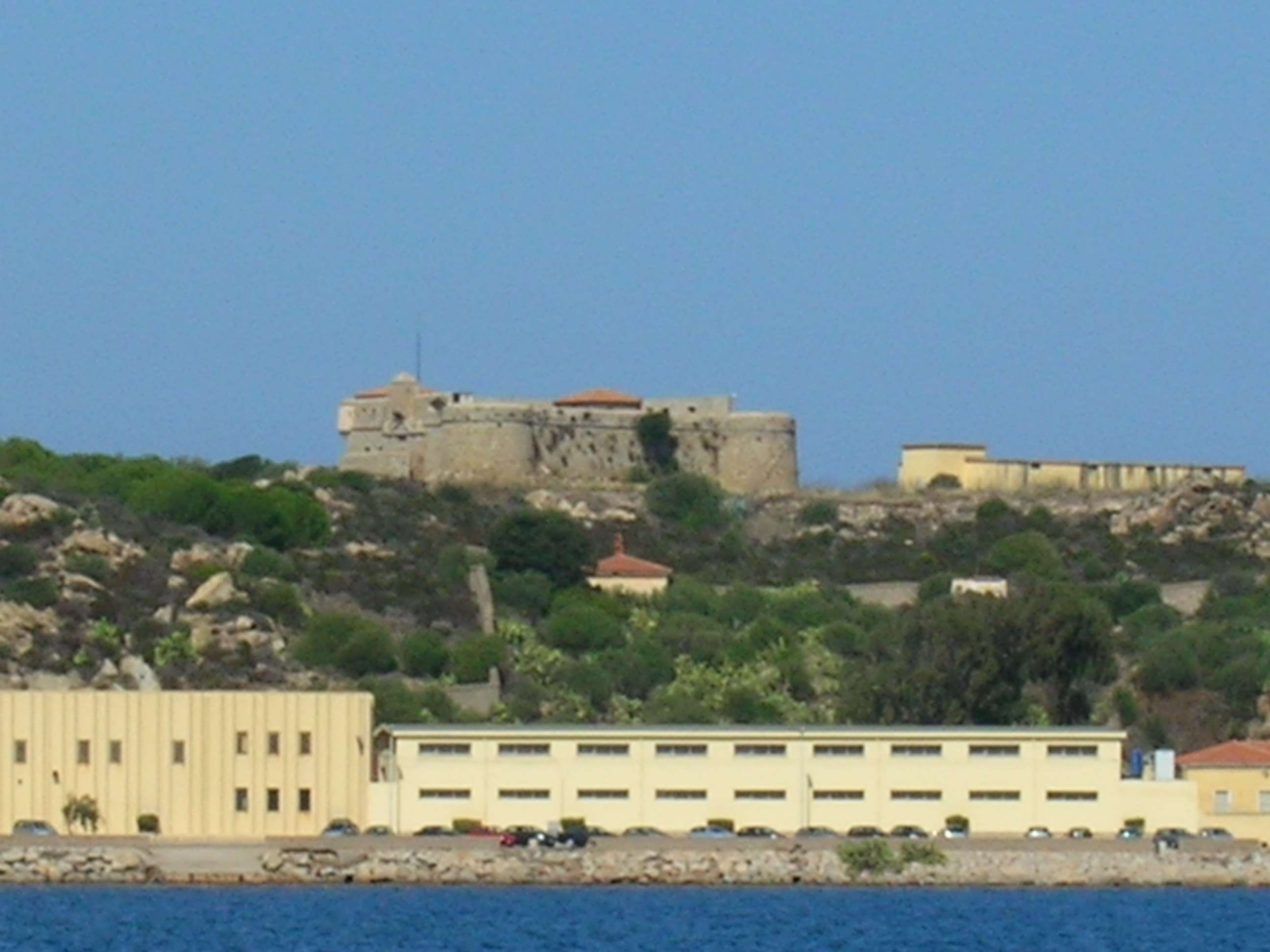 fort, day, built structure, the past, clear sky, land, sea, sky, travel destinations, 2K, travel, la maddalena italy, water, architecture, no people, outdoors, HD Wallpaper