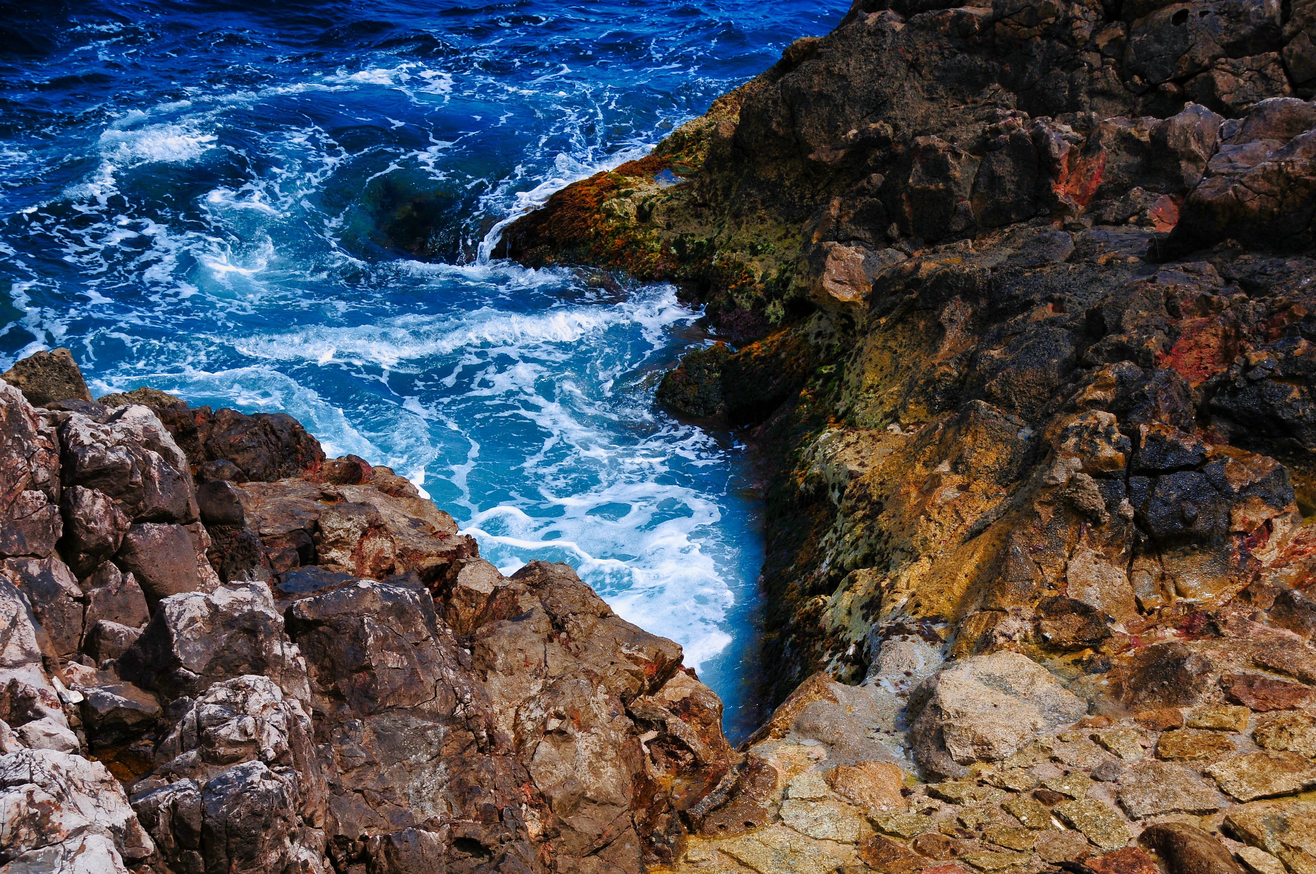 ocean, sky, nice, outdoors, blue, rock formation, side, aquatic sport, roche, france, no people, landscape, sand, holiday, bay, marseille, turquoise, motion, HD Wallpaper