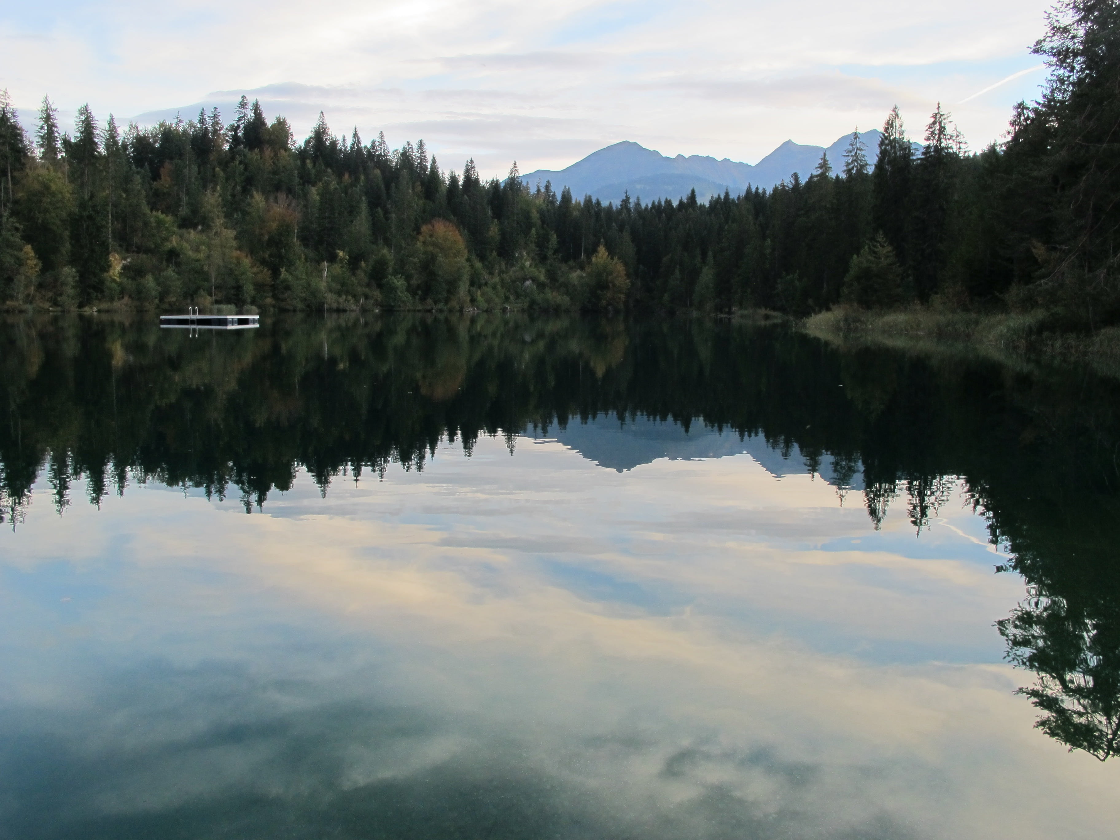 sky, reflection lake, symmetry, lake, firs, dusk, landscape, outdoors, nature, non-urban scene, twilight, reflection, tranquil scene, waterfront, cloud - sky, HD Wallpaper