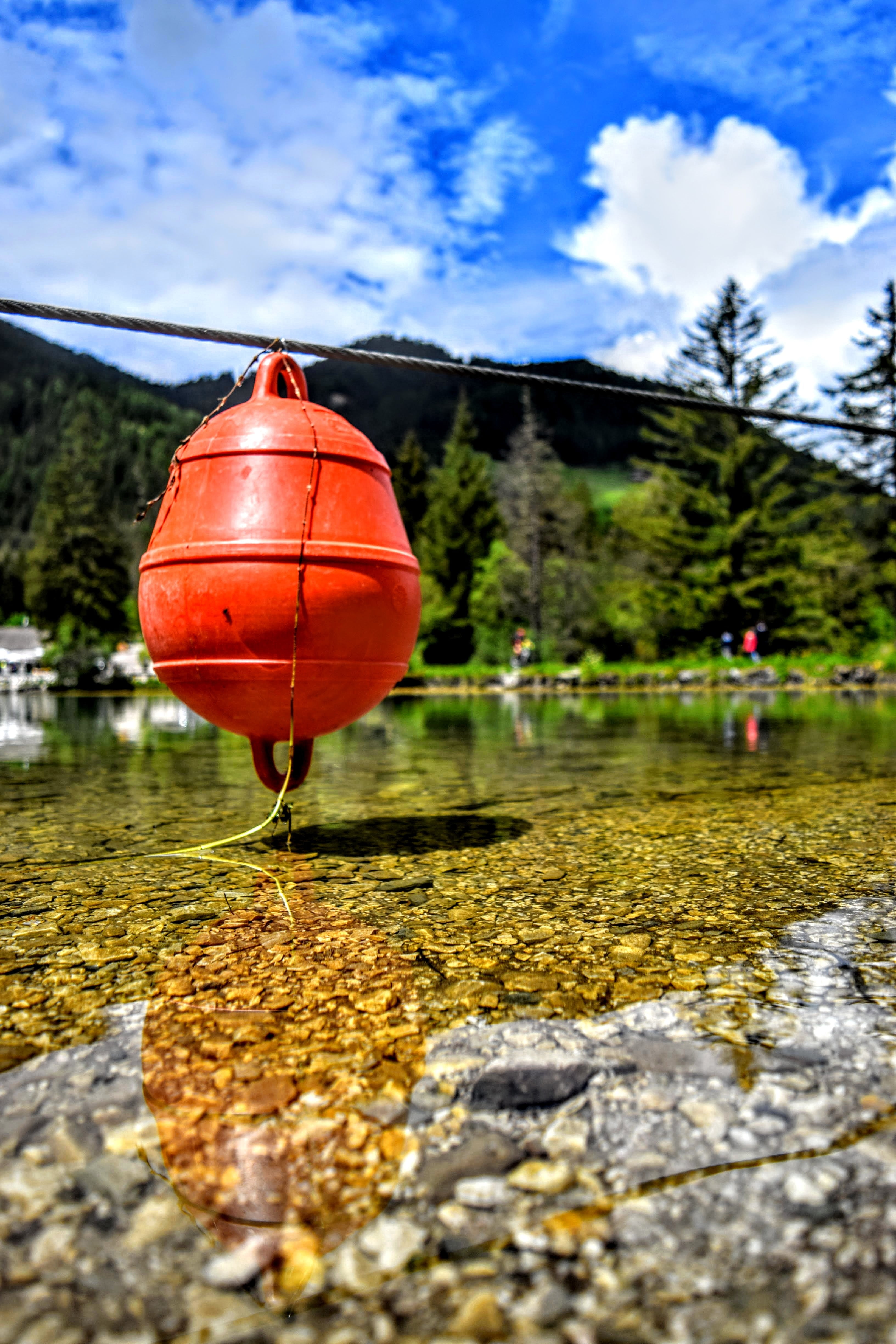 boa, scenics - nature, beauty in nature, summer, relaxation, red, tree, focus on foreground, transparency, lake dobbiaco, no people, day, solid, lake, dobbiaco, Phone HD Wallpaper