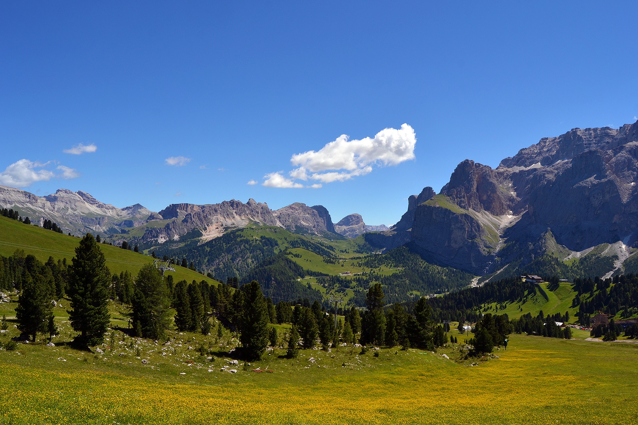 tranquility, blue, mountain, pine tree, green color, sky, scenics - nature, grass, mountain range, plant, nature, beauty in nature, landscape, val gardena, HD Wallpaper