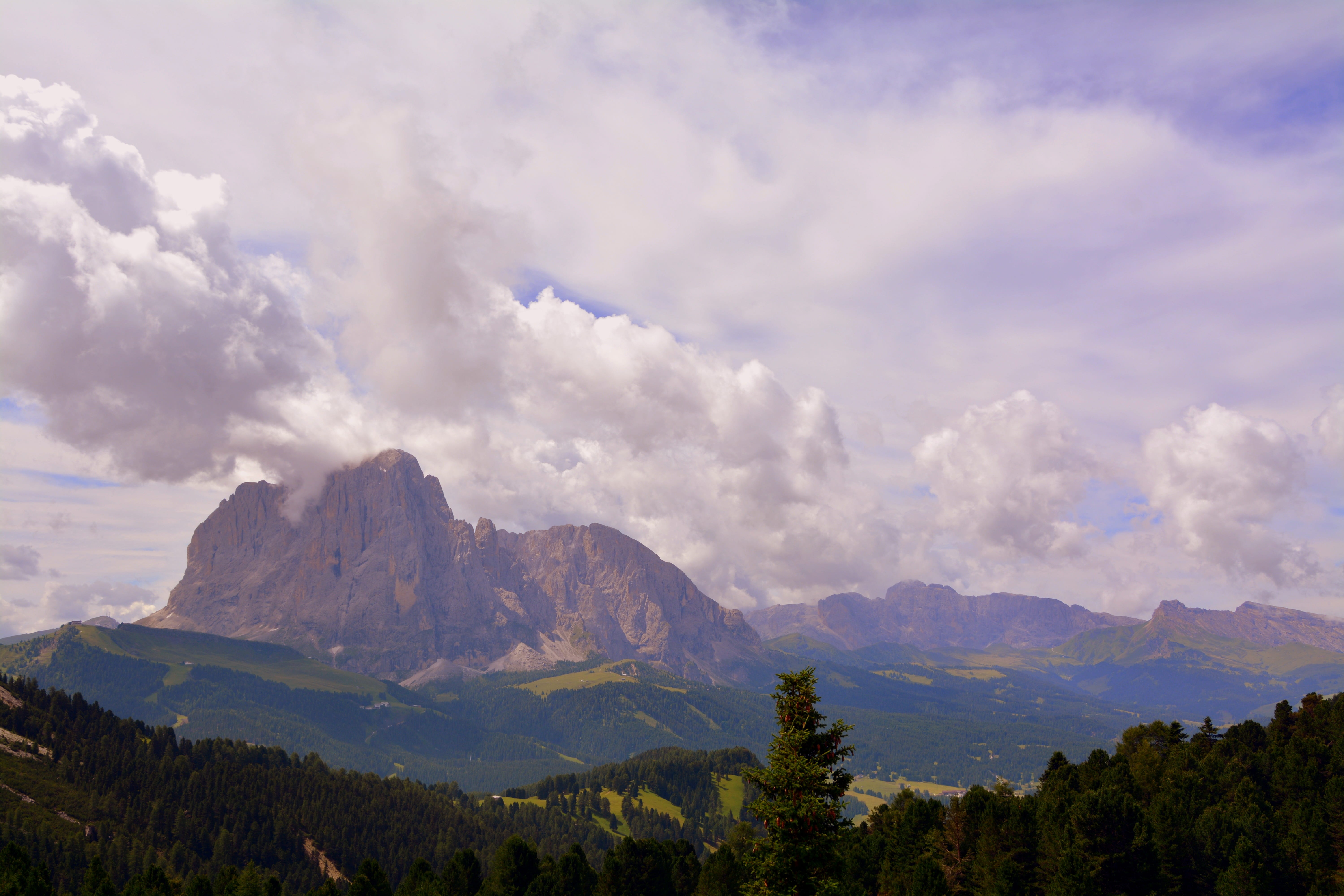 italy, dolomites, no people, tree, tranquility, sky, outdoors, cloud - sky, tranquil scene, scenics - nature, clouds, plant, environment, rock, mountain peak, HD Wallpaper