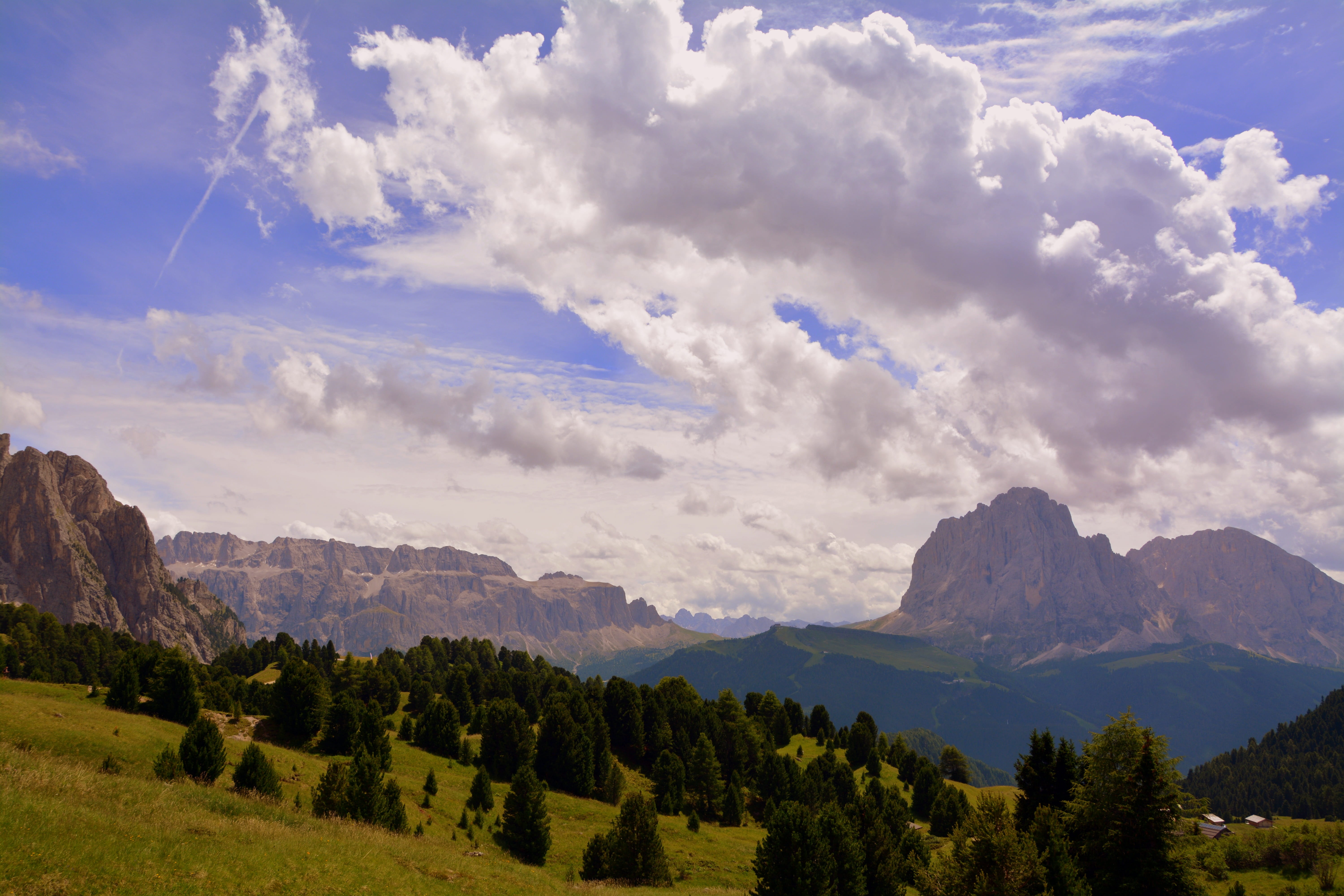 tranquil scene, scenics - nature, rock, the group of the sella, dolomites, sassolungo, outdoors, clouds, mountain range, nature, day, mountain, cloud - sky, HD Wallpaper