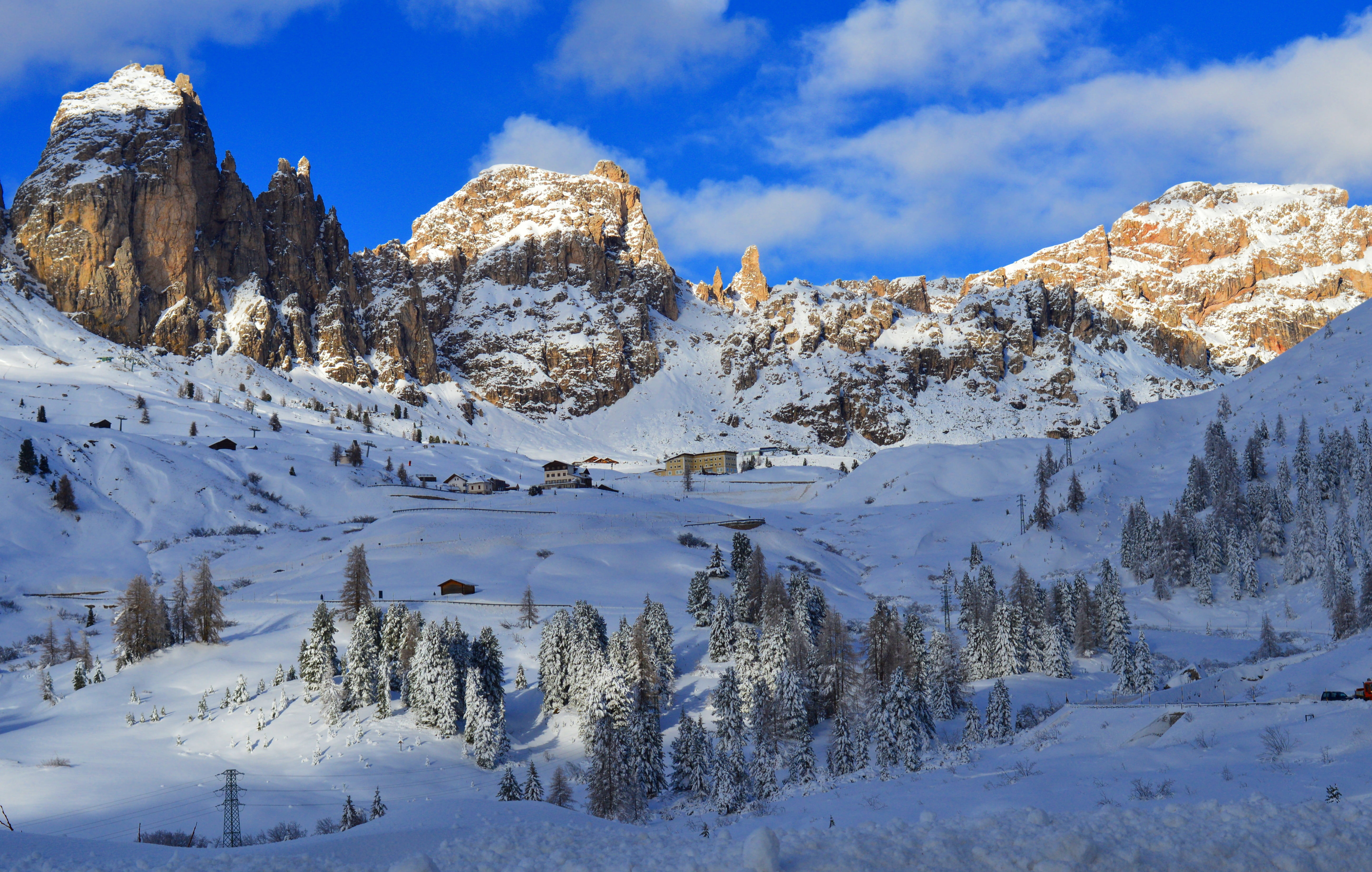 coniferous tree, cold temperature, mountain, clouds, environment, south tyrol, high mountains, panorama, gardena, snow, mountain peaks, mountainside, mountain world, HD Wallpaper