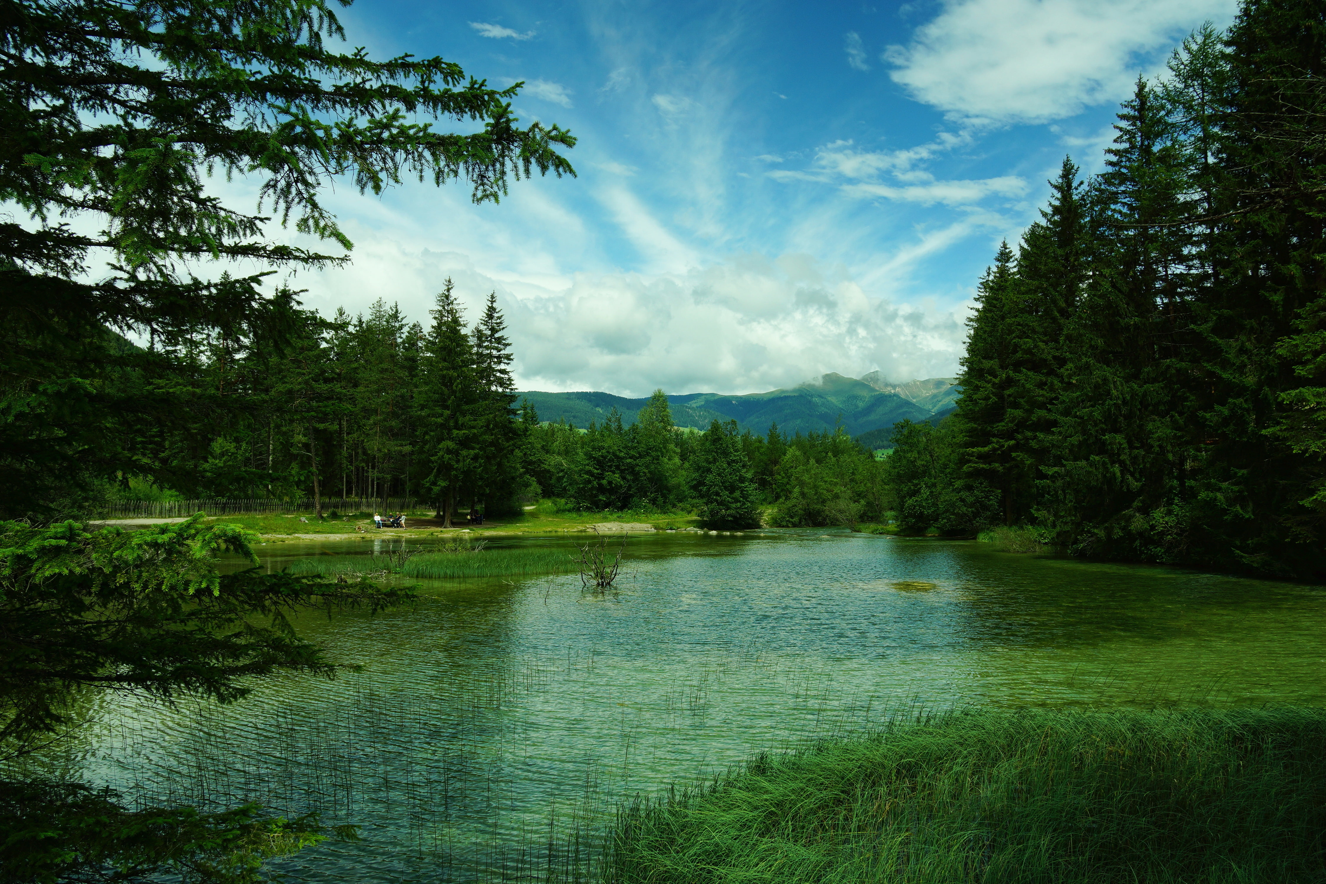 outdoors, mountains, scenics - nature, travel, growth, meadow, grass, non-urban scene, trees, vacations, travel Destinations, beauty In Nature, lake, reflection, HD Wallpaper