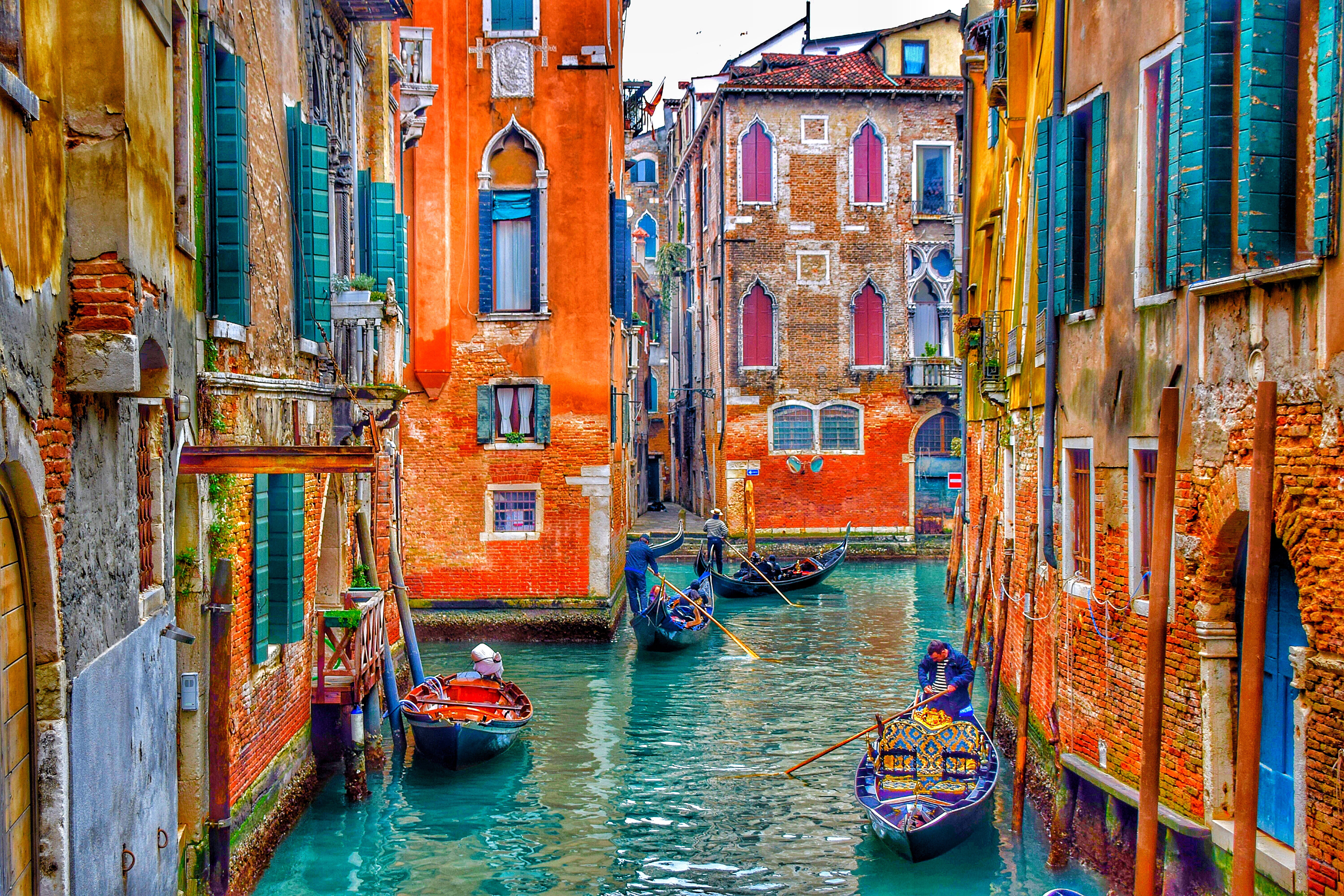 boat, water, multi colored, no people, wooden post, canal, nautical vessel, transportation, building, venice, beside, building exterior, colour, tourism, HD Wallpaper