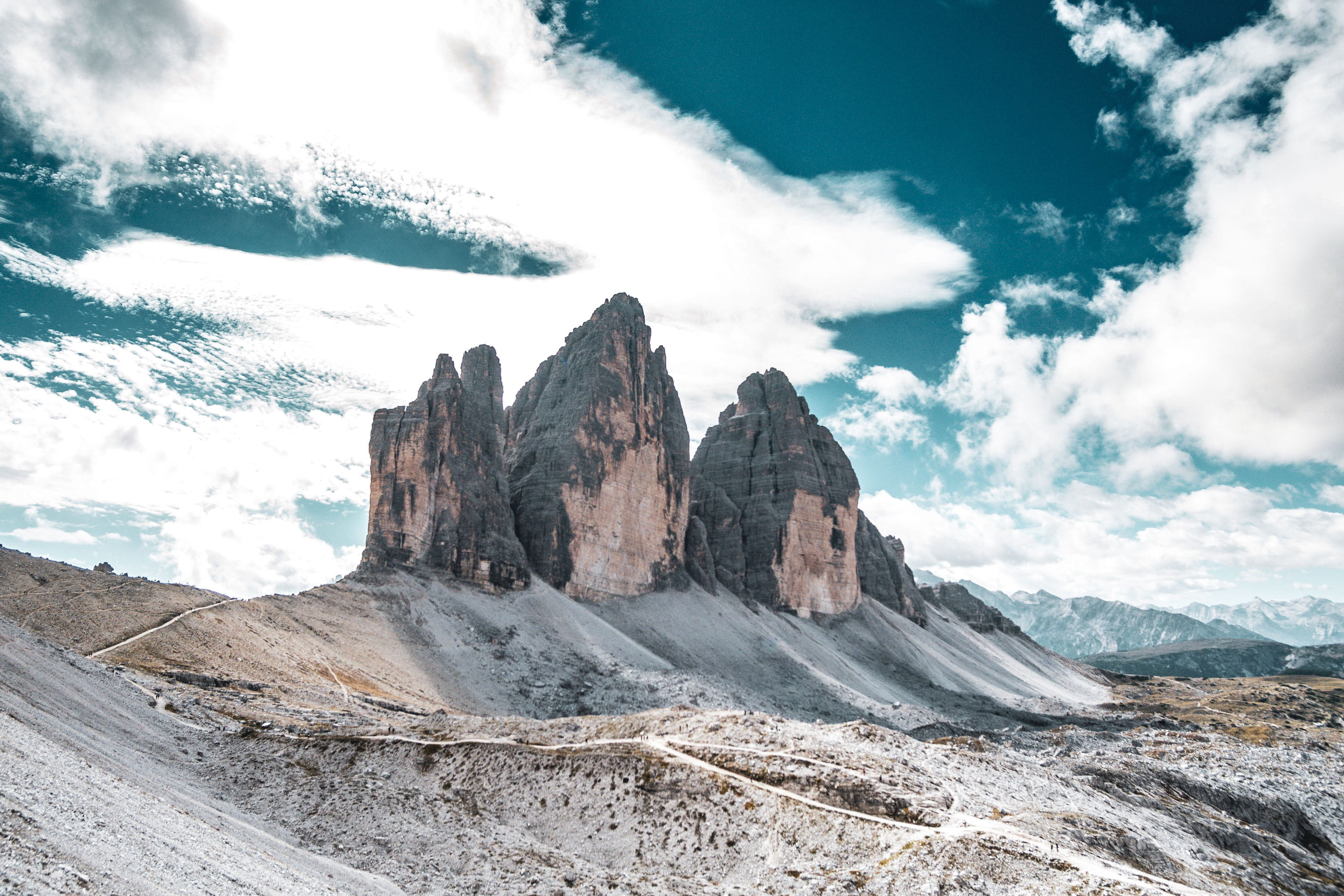 landscape, sony, sky, tourism, rock - Object, snow, daytime, outdoors, uSA, summer, geology, travel, dolomiti, gray, beauty In Nature, majestic, three king, HD Wallpaper