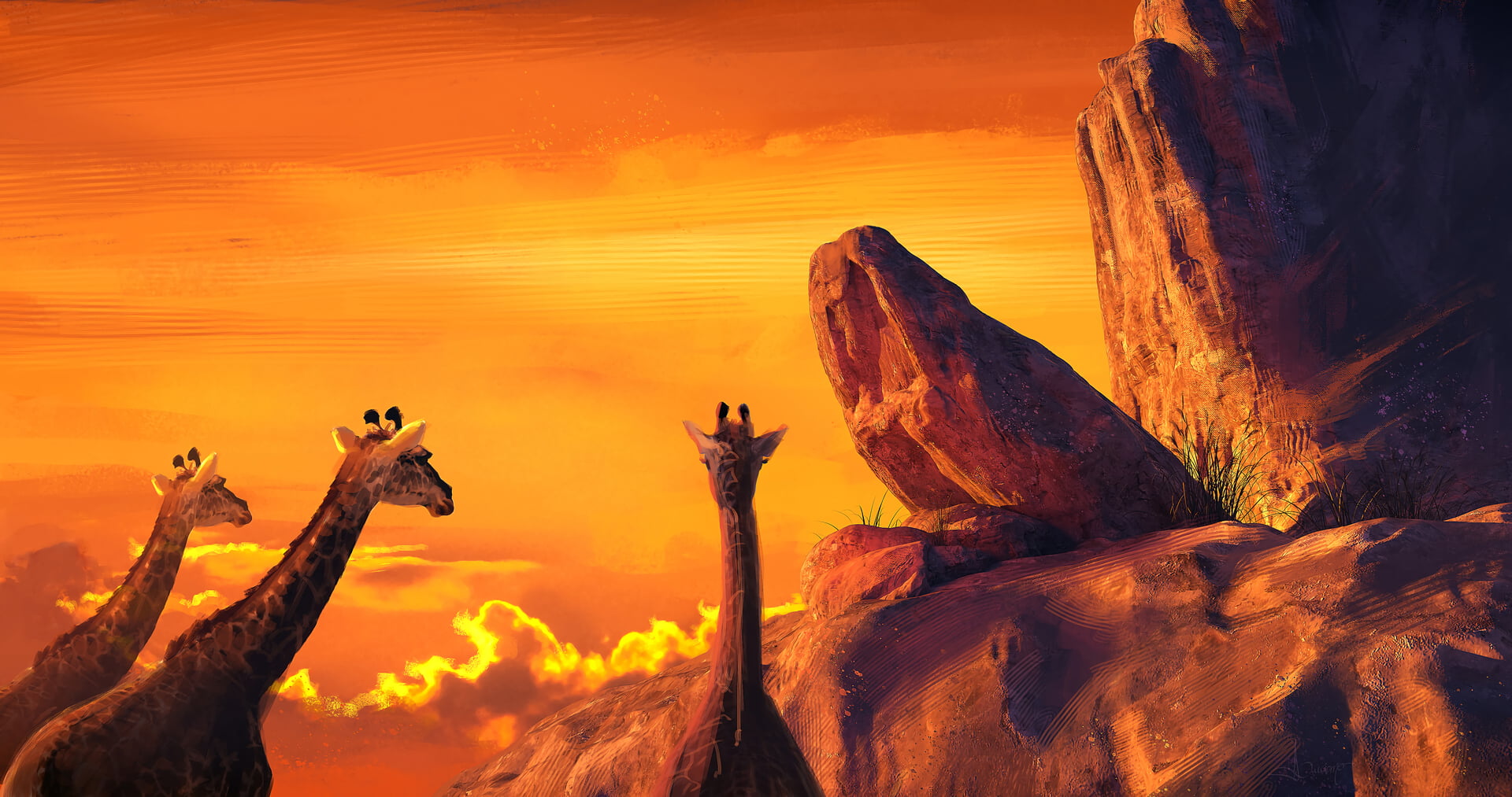 digital art, giraffes, Luciano Neves, illustration, artwork, 1080P, The Lion King, HD Wallpaper