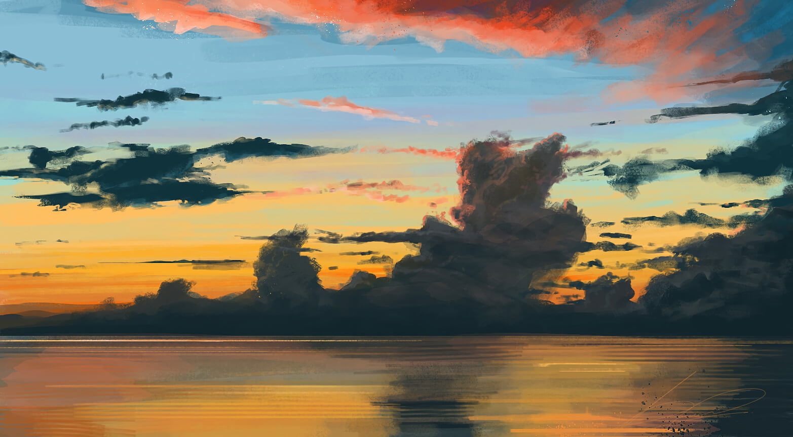 digital art, artwork, illustration, sea, clouds, sky, Luciano Neves, 720P, HD Wallpaper