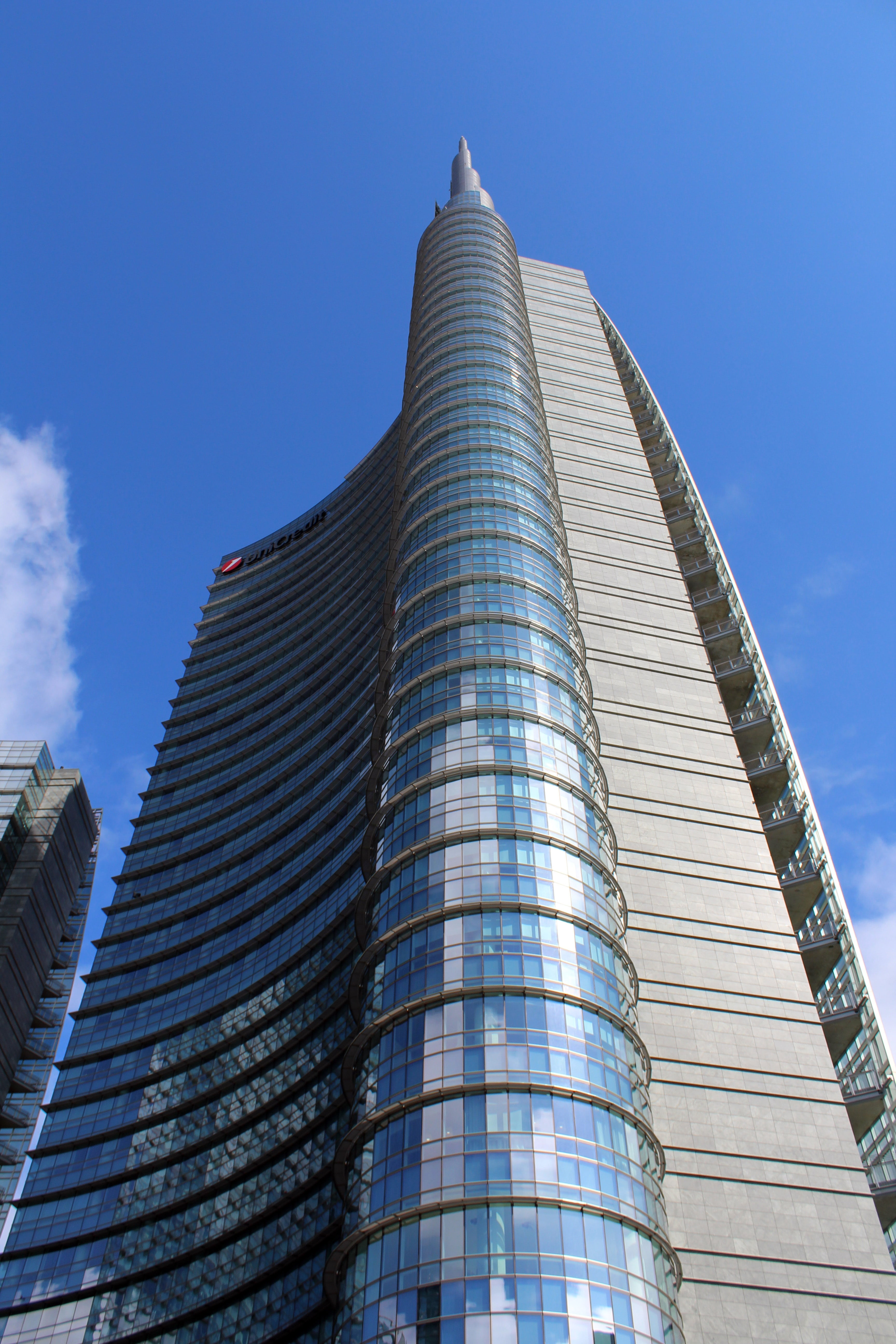 glasses, office building exterior, blue, city, sky, tower, financial district, italy, built structure, lombardy, building, low angle view, porta garibaldi, Phone HD Wallpaper