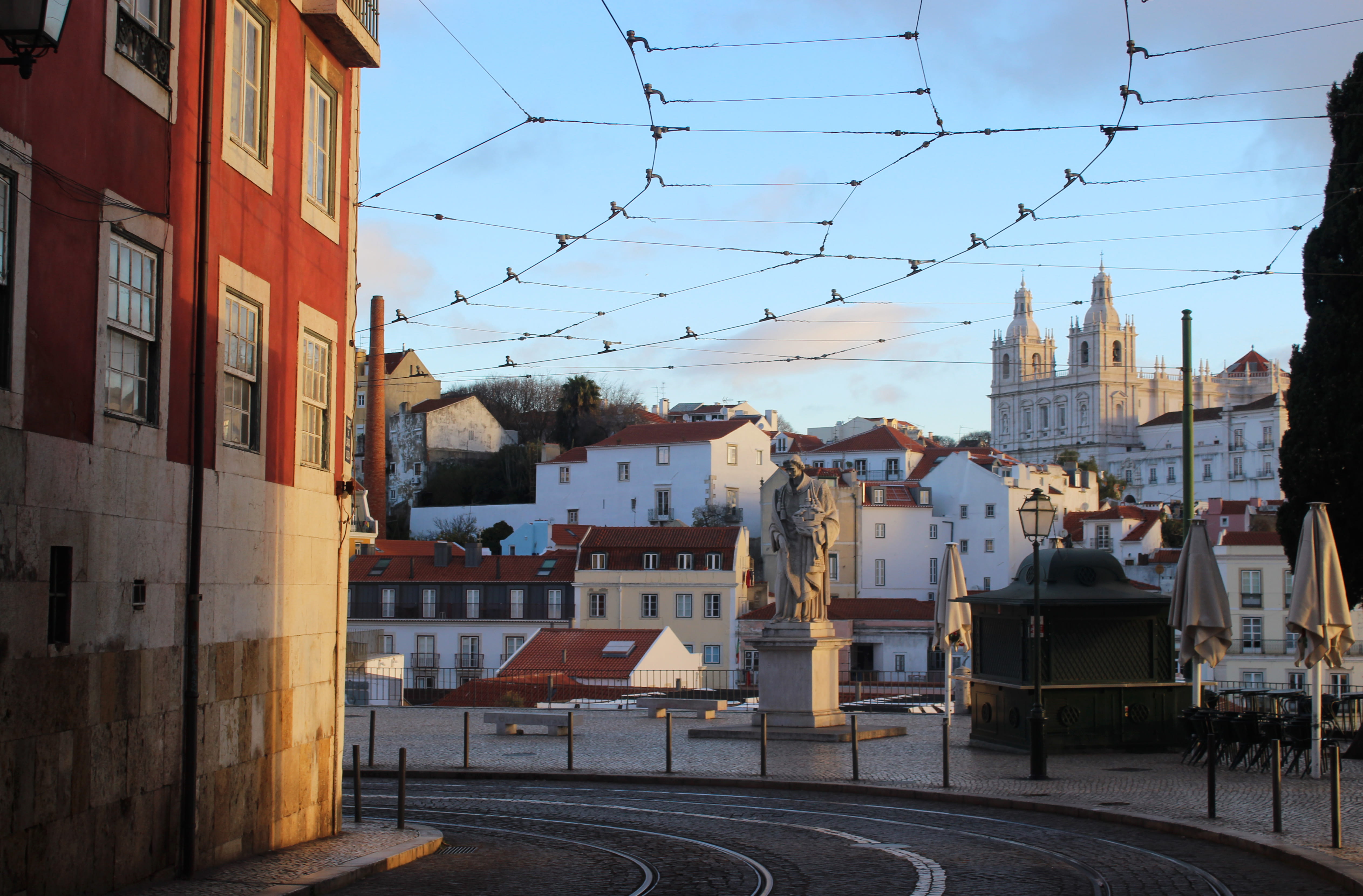 building exterior, religion, transportation, street, alfama, built structure, lisboa, travel, lisbonne, tower, architecture, portugal, 4K, city, statue, HD Wallpaper