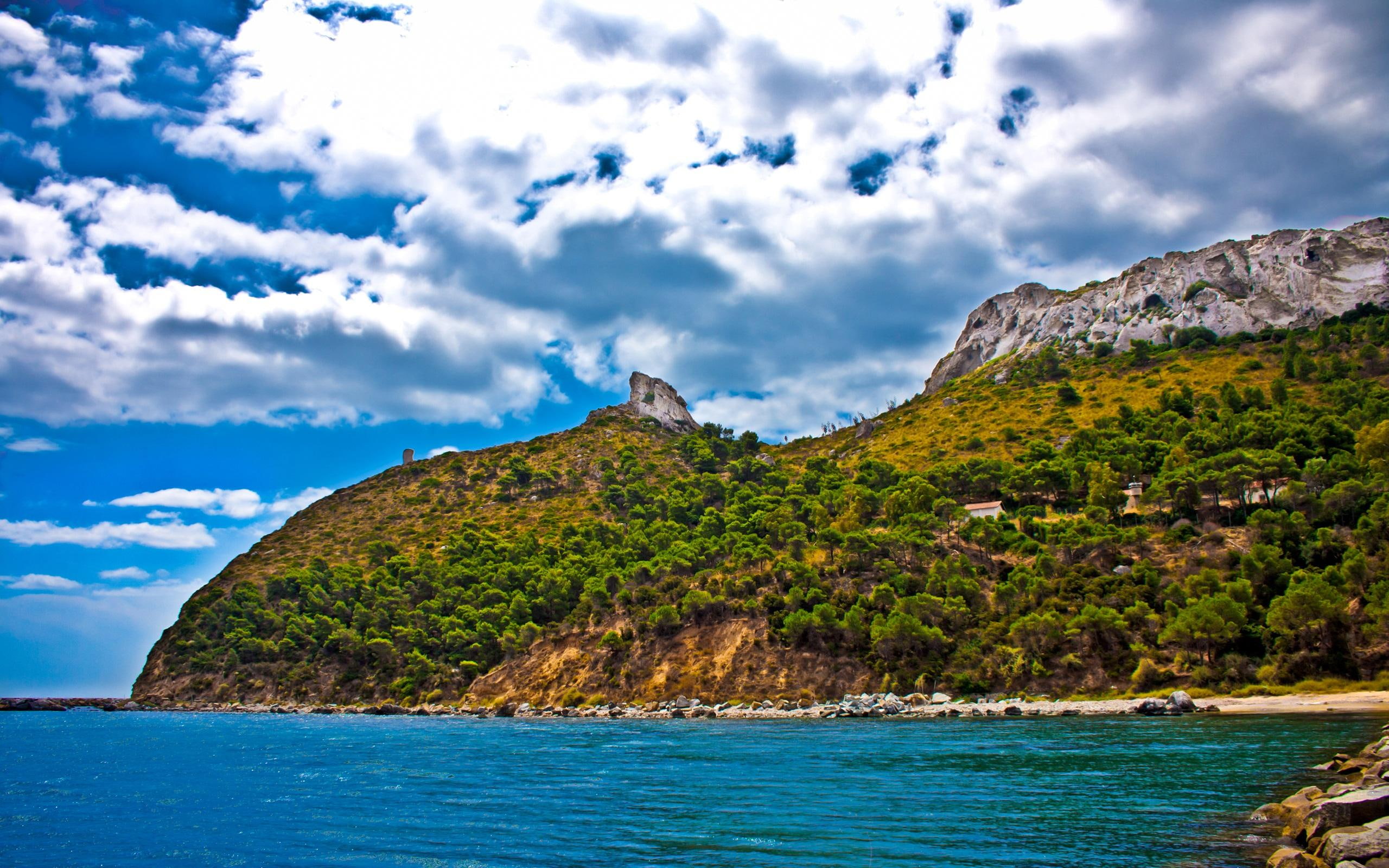 3d and abstract, rocky, 2K, blue, diavolo, mountain, beautiful, sella, nature, del, beaches, village, ocean, clouds, HD Wallpaper
