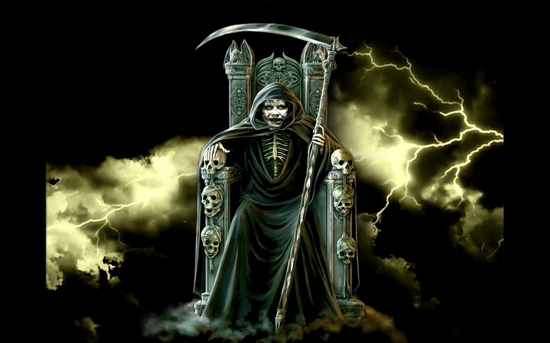 Terry Hicks, Dark, Throne, Grim Reaper, 1080P, Skull, HD Wallpaper