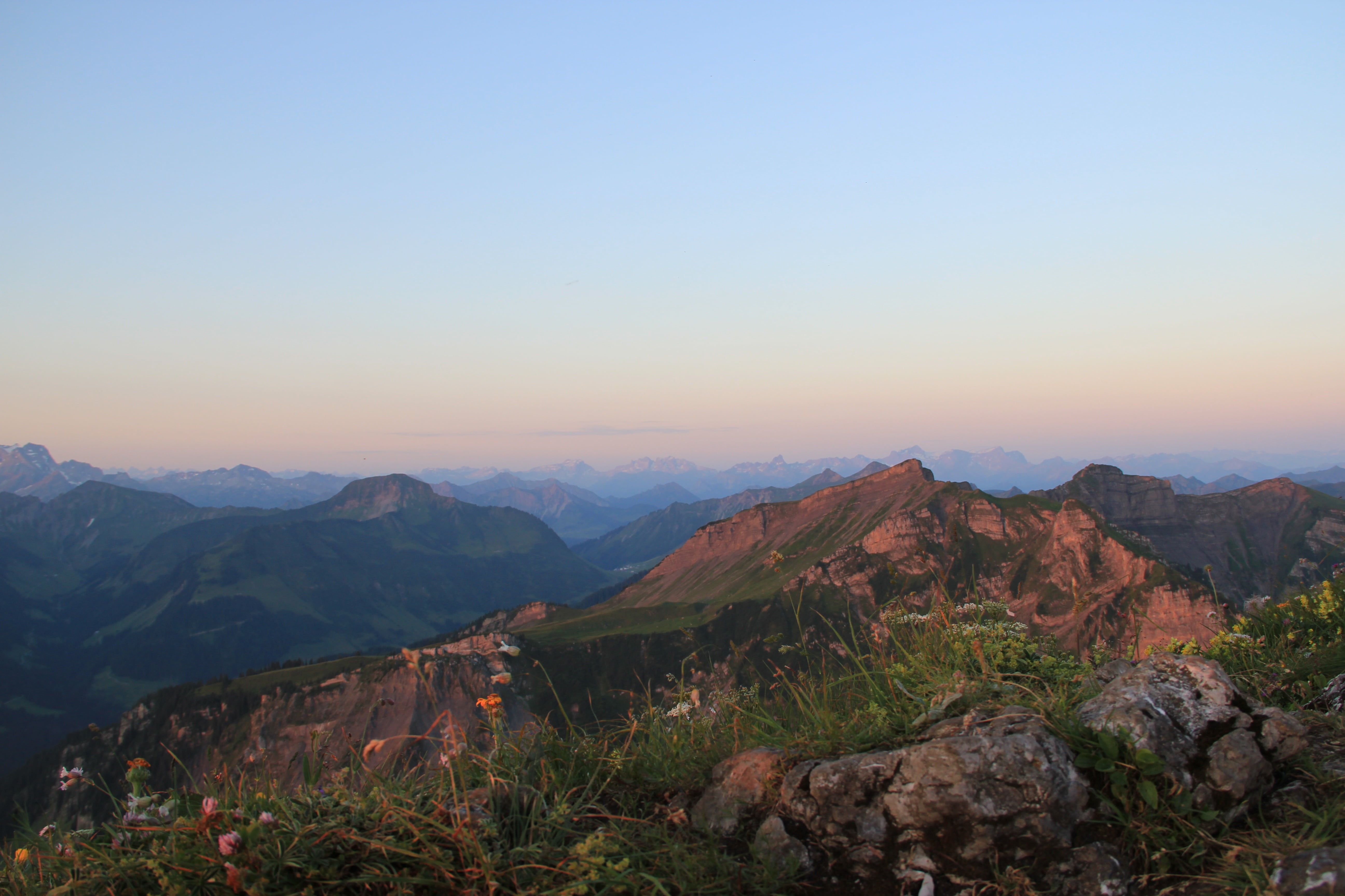 sunrise, light, rock - object, nice weather, mountains, kanisfluh, rock, scenics - nature, remote, mountain peak, morgenrot, clear sky, bregenzerwald, holiday, HD Wallpaper