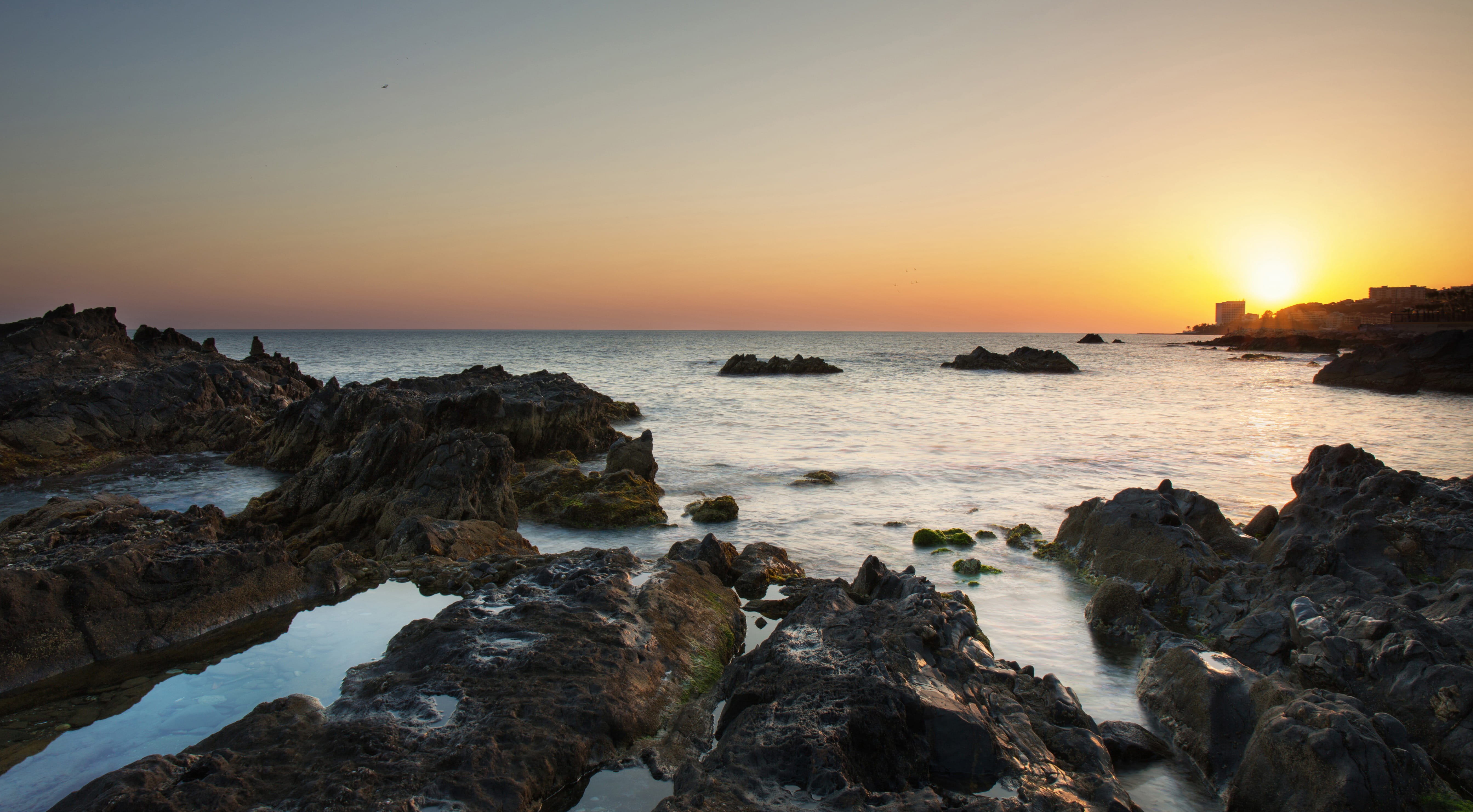 motion, stones, tranquil scene, land, morgenrot, dusk, beauty in nature, tranquility, sun, idyllic, relaxation, spain, sunset, andalusia, mood, outdoors, HD Wallpaper
