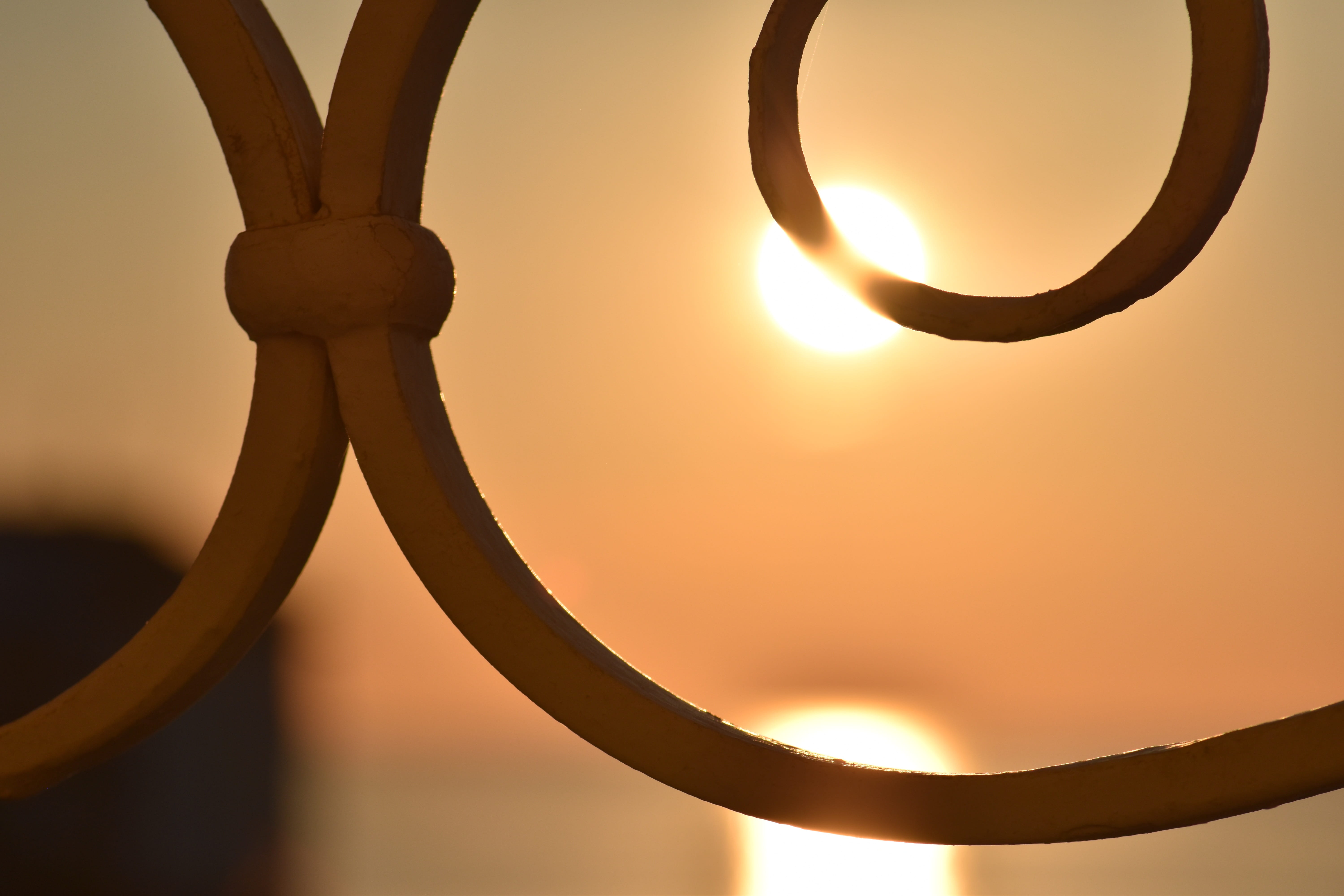 horizon, sunshine, curve, mood, Sunrise, shape, sunset, indoors, sunlight, Back Light, orange color, tranquility, backgrounds, morning, circle, focus on foreground, HD Wallpaper