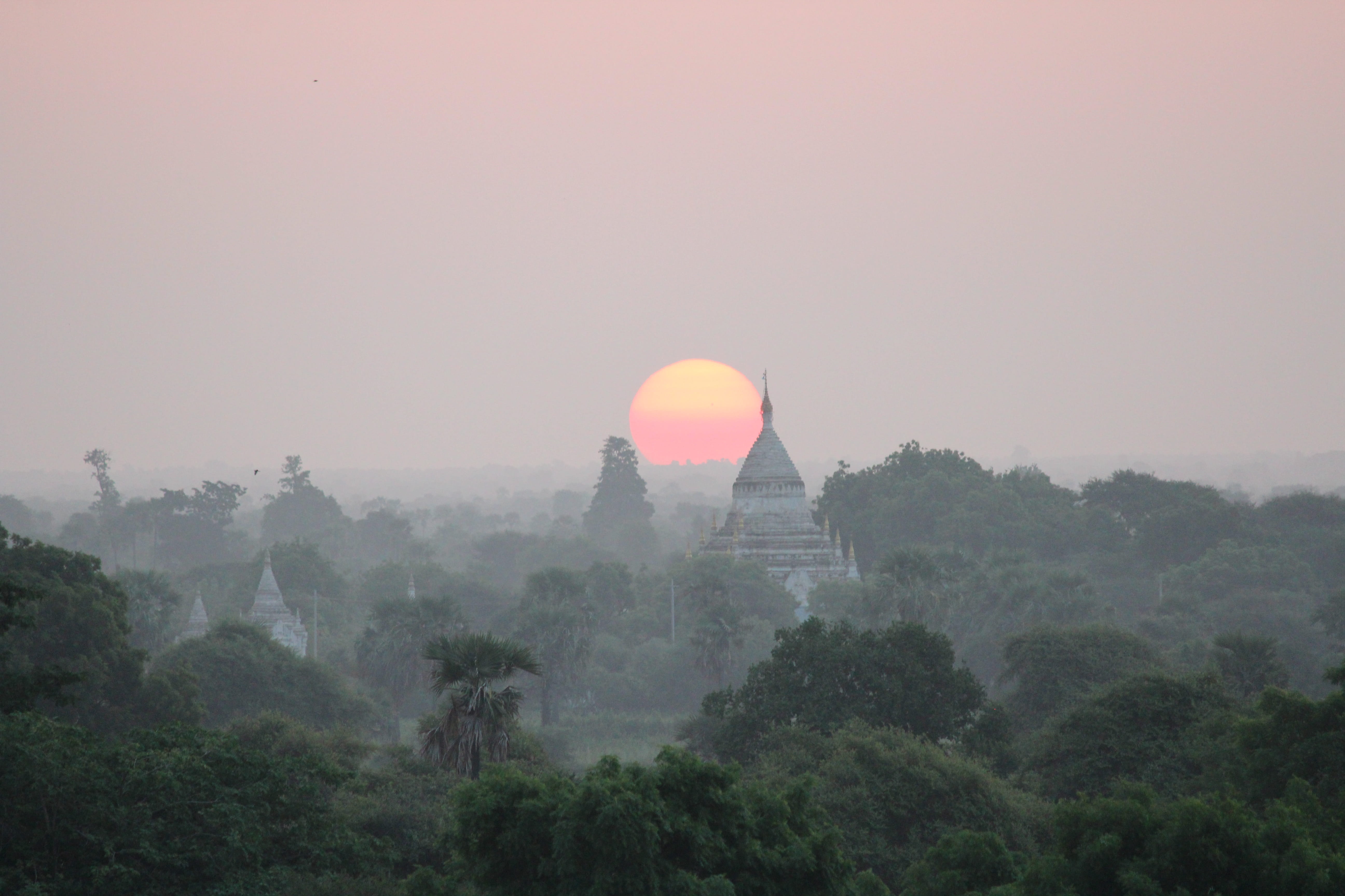 outdoors, dawn, Temple, myanmar, morning sun, burma, sunset, sun, plant, belief, morning, travel, the past, atmosphere, built structure, Bagan, Level, tourism, HD Wallpaper