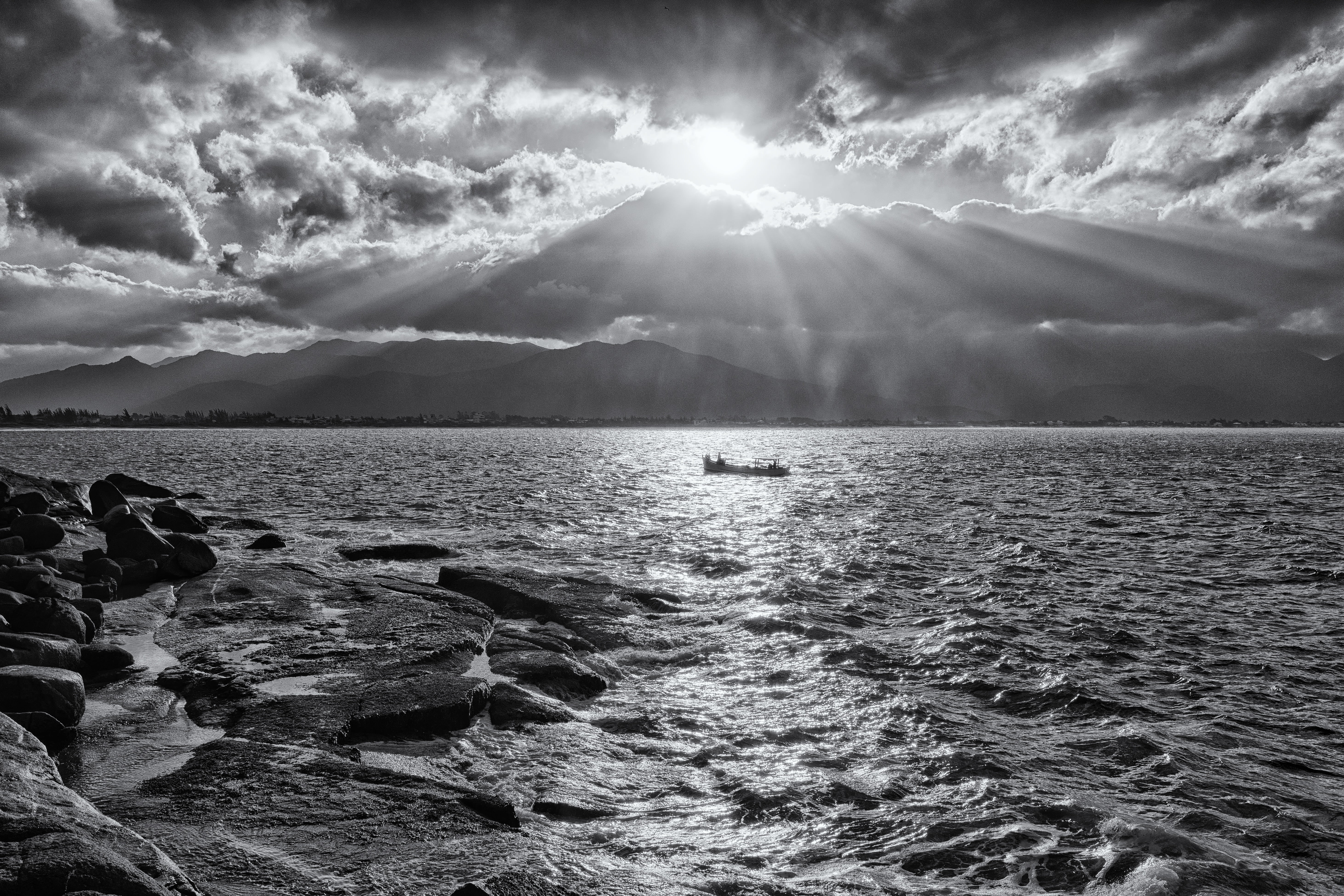 sky, Brasil, summer, Santa Catarina, da, sunset, 5K, Praia, boat, grayscale, Palhoça, Cima, nature, outdoors, landscape, d, Litoral, de, water, cloud - Sky, HD Wallpaper