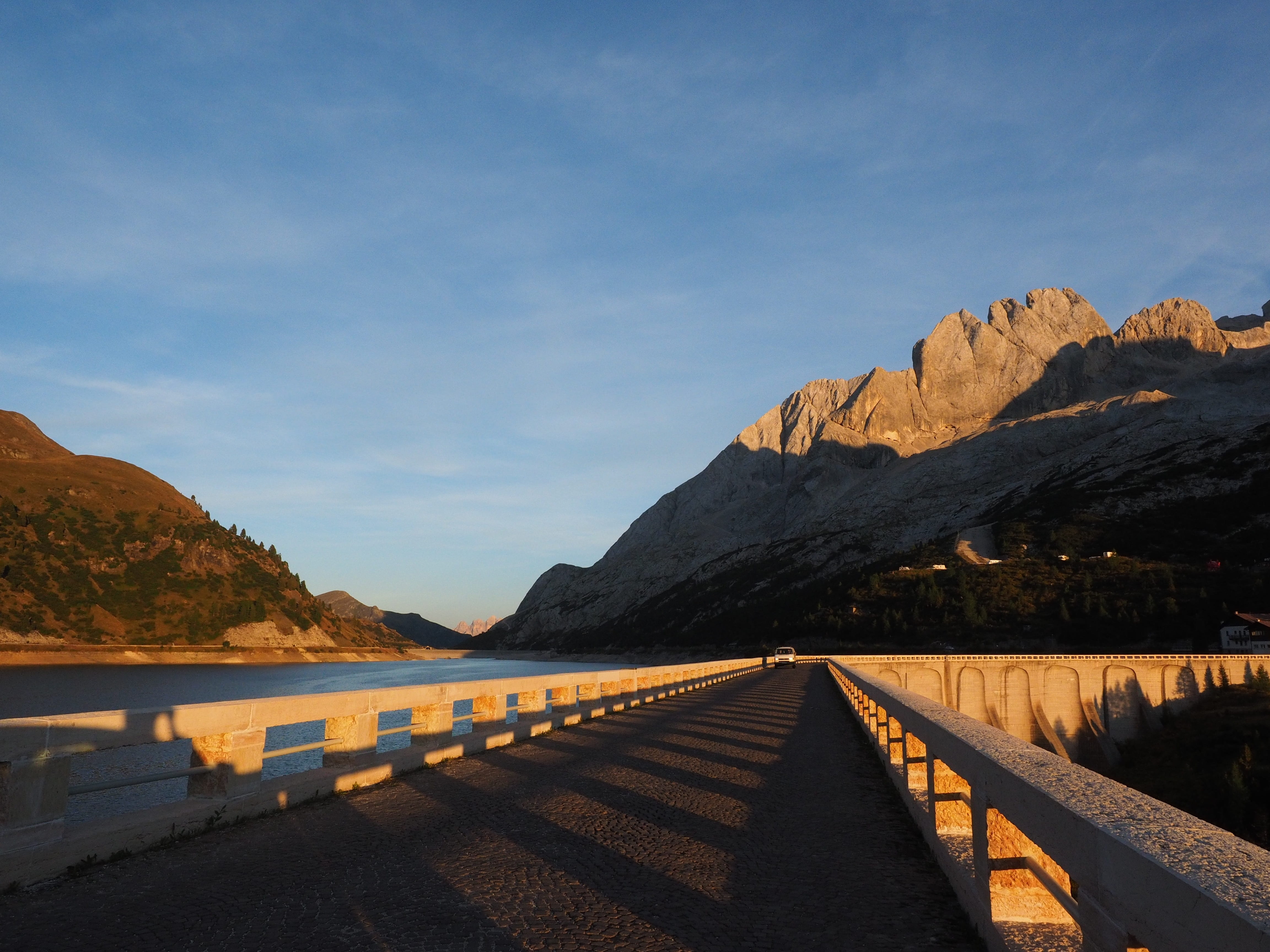sunlight, trentino, footpath, fedaia lake, sasso delle dodici, road, barrier wall, the way forward, italy, day, nature, railing, marmolada, no people, alpine, HD Wallpaper
