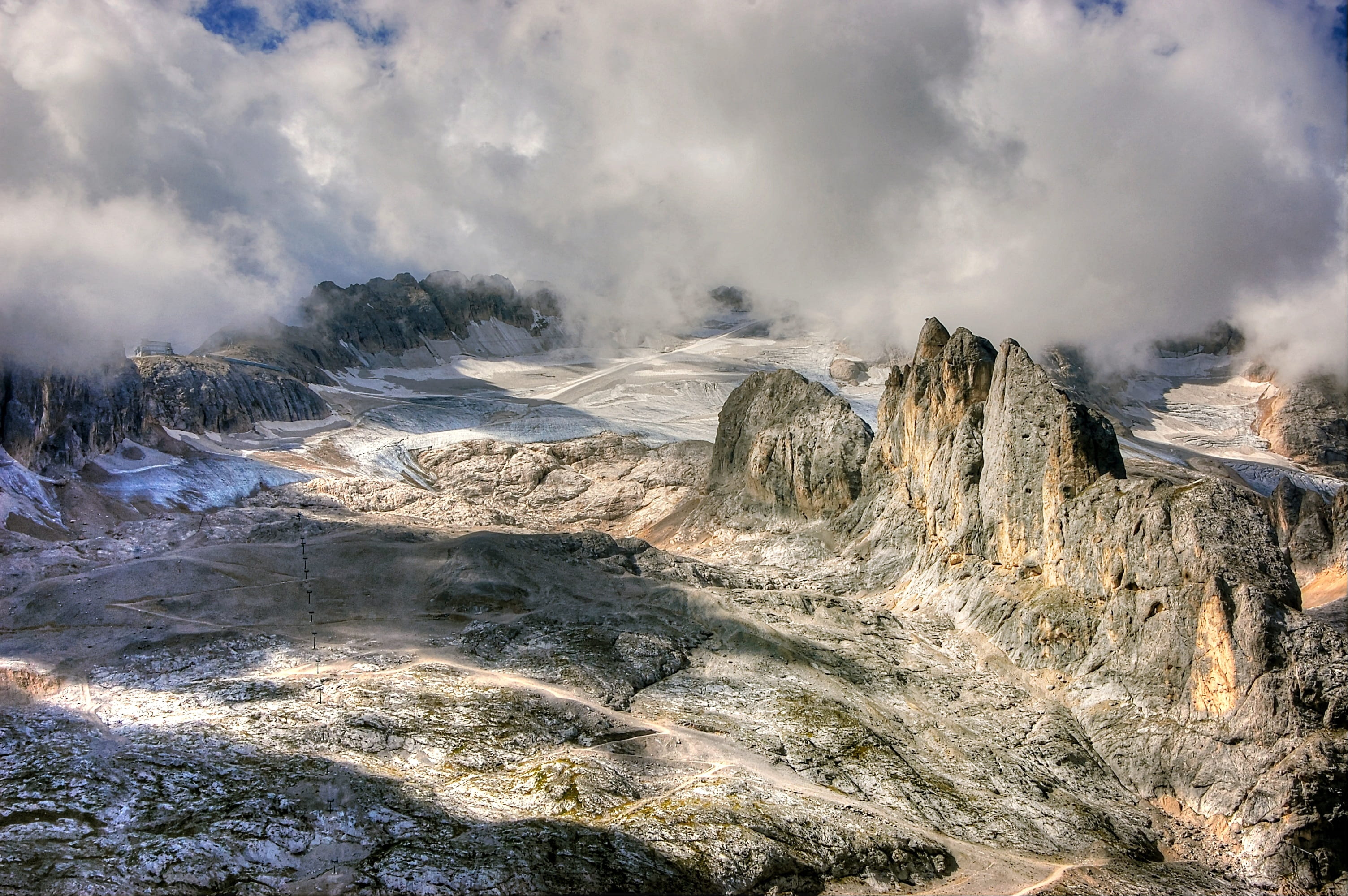 mountains, 2K, view, italy, cloud - sky, power in nature, fog, glacier, beauty in nature, landscape, scenics - nature, hike, tourism, hot spring, sky, HD Wallpaper