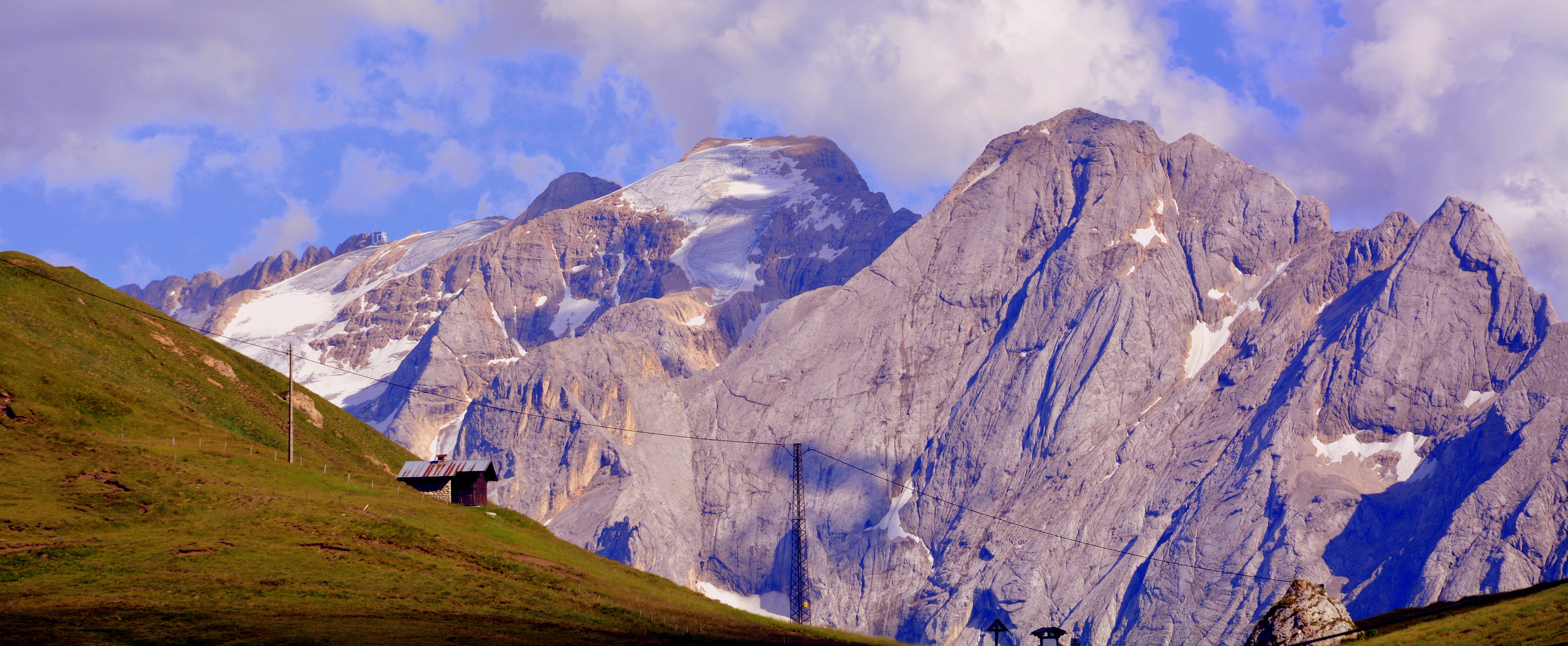 environment, land, travel destinations, marmolada, landscape, 5K, scenics - nature, vibrant color, dolomites, grass, panoramic, sky, nature, beauty in nature, HD Wallpaper