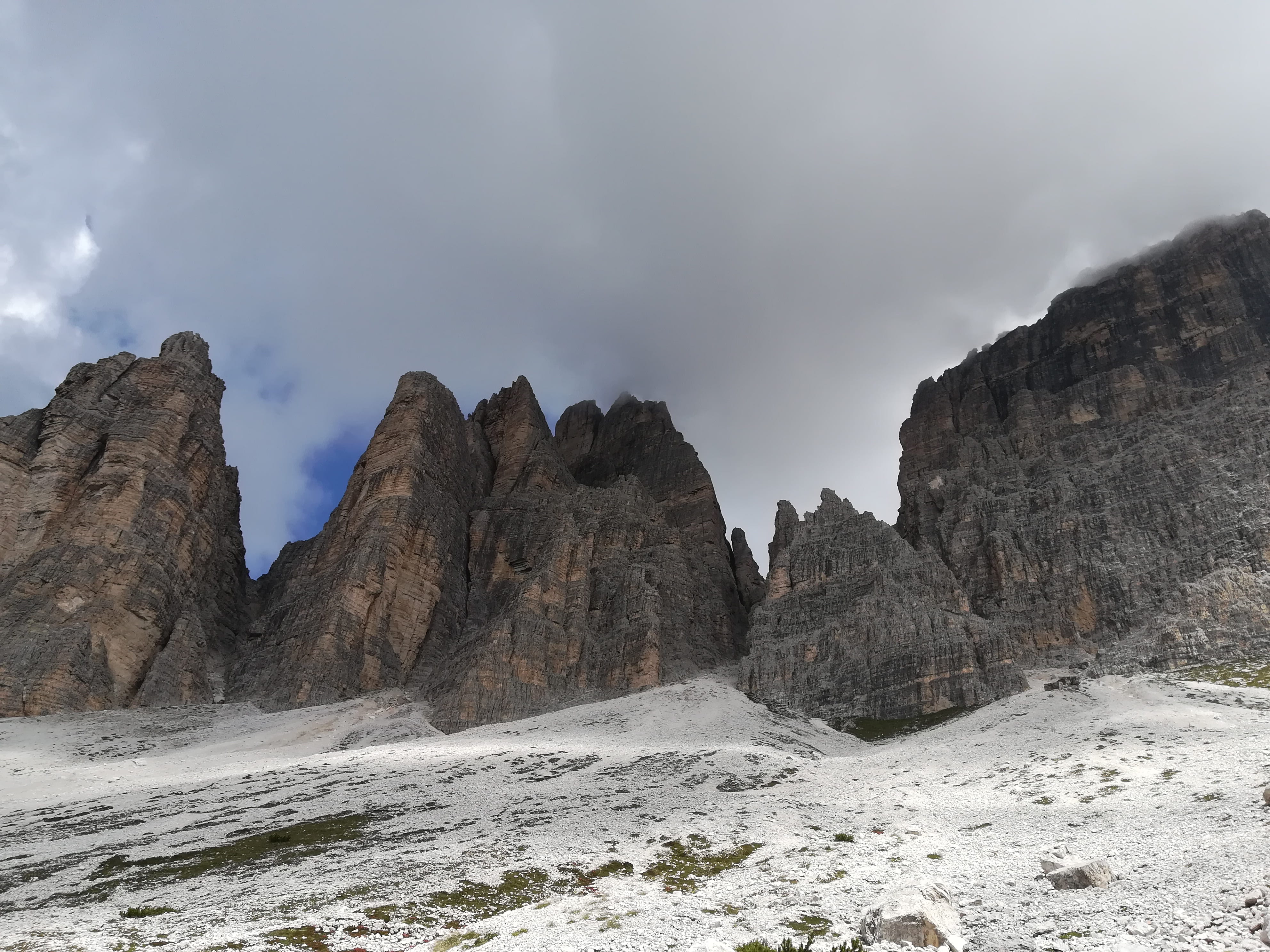 sky, mountain peak, land, rock formation, hiking, snow, day, auronzo di cadore, water, outdoors, italy, idyllic, tranquility, climb, solid, plateau, rain, HD Wallpaper