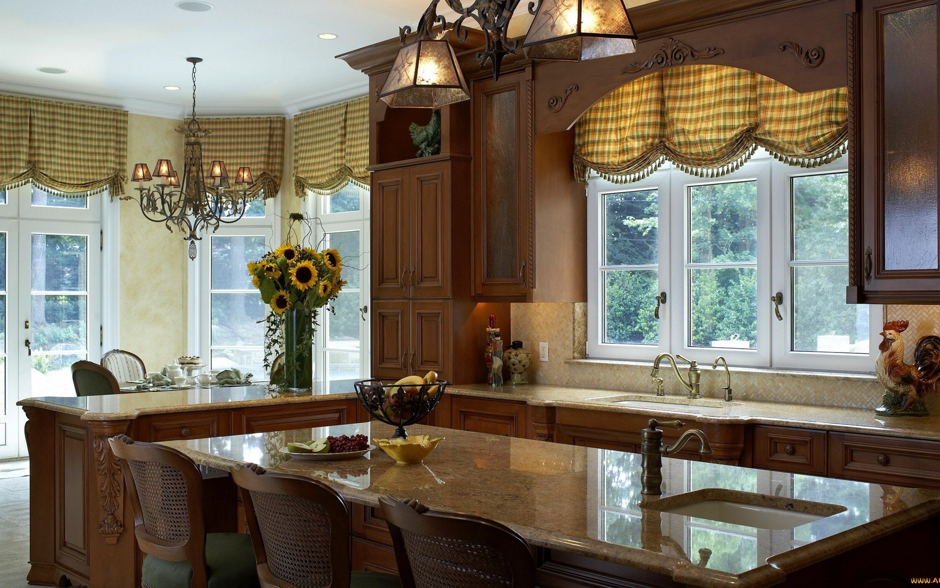 cortinas, cocina, interior, sillas, comedor, mesa, 1080P, HD Wallpaper