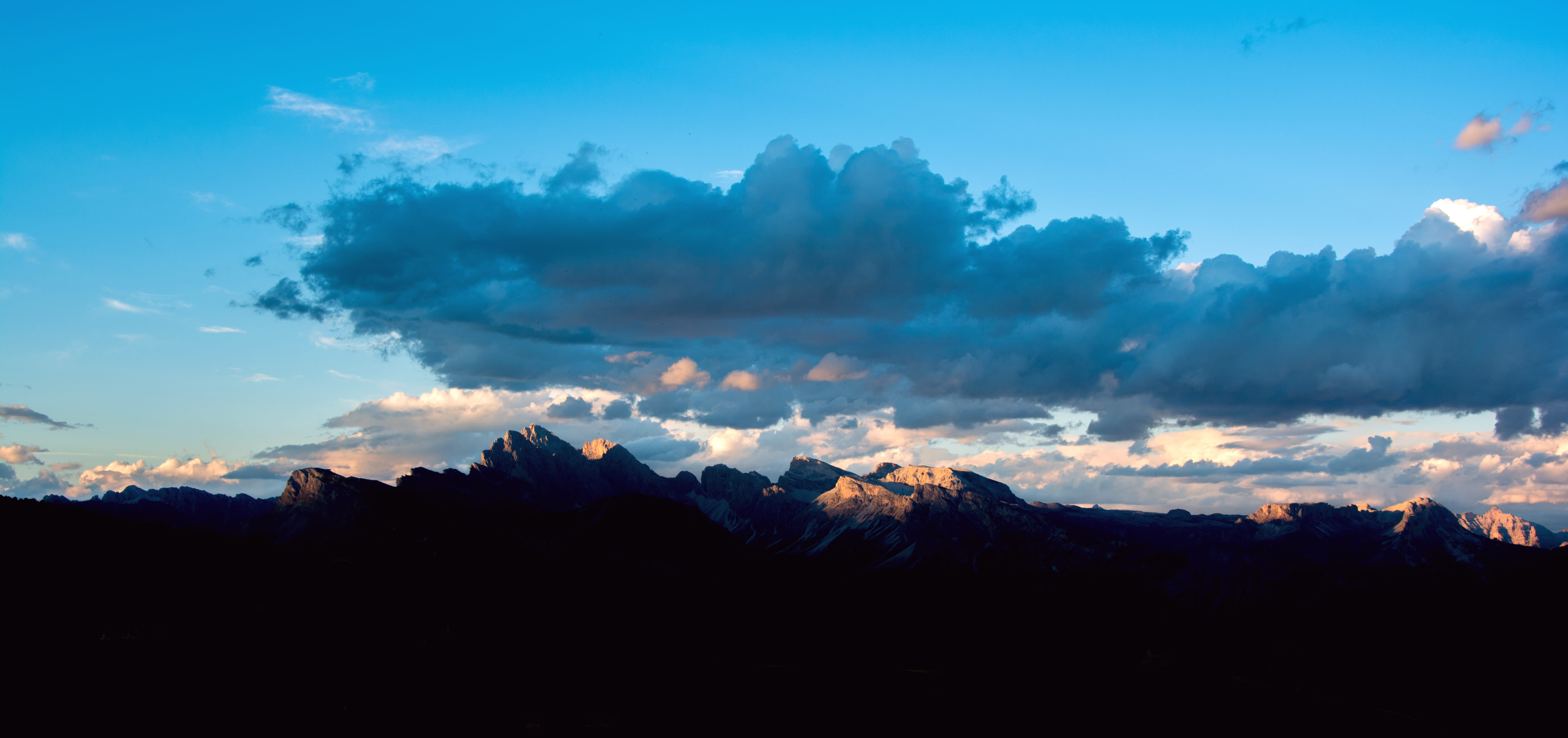 tranquil scene, silhouette, no people, beauty in nature, dramatic landscape, sunset, dolomites, landscape, blue, nature, land, fog, compaccio, sky, tree, HD Wallpaper