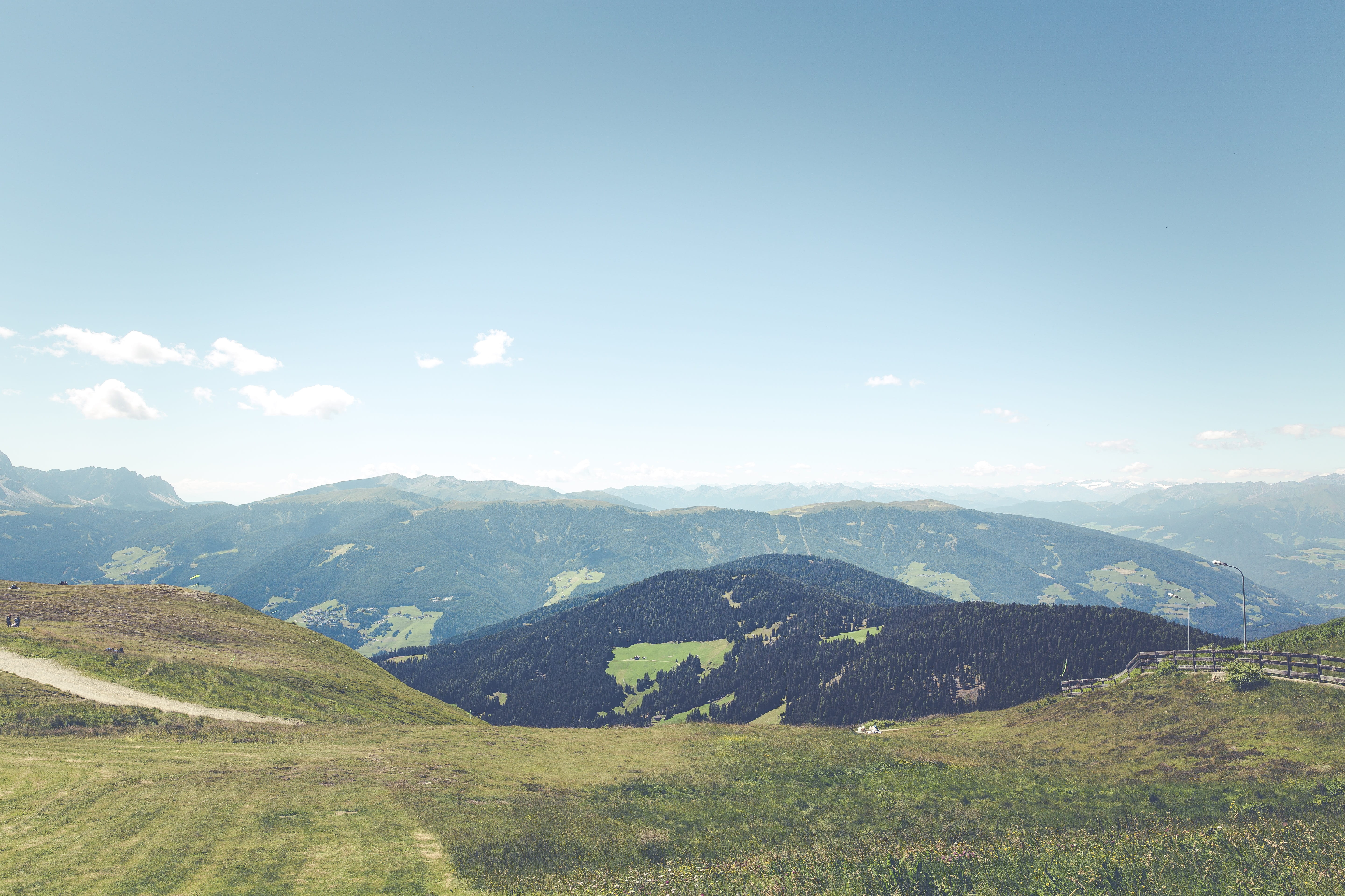 Viewpoint, landscape, alpine, grass, dolomites, italy, tourism, mountaineering, 5K, idyllic, ski, outdoors, tranquil scene, summit, blue, ski area, south tyrol, HD Wallpaper