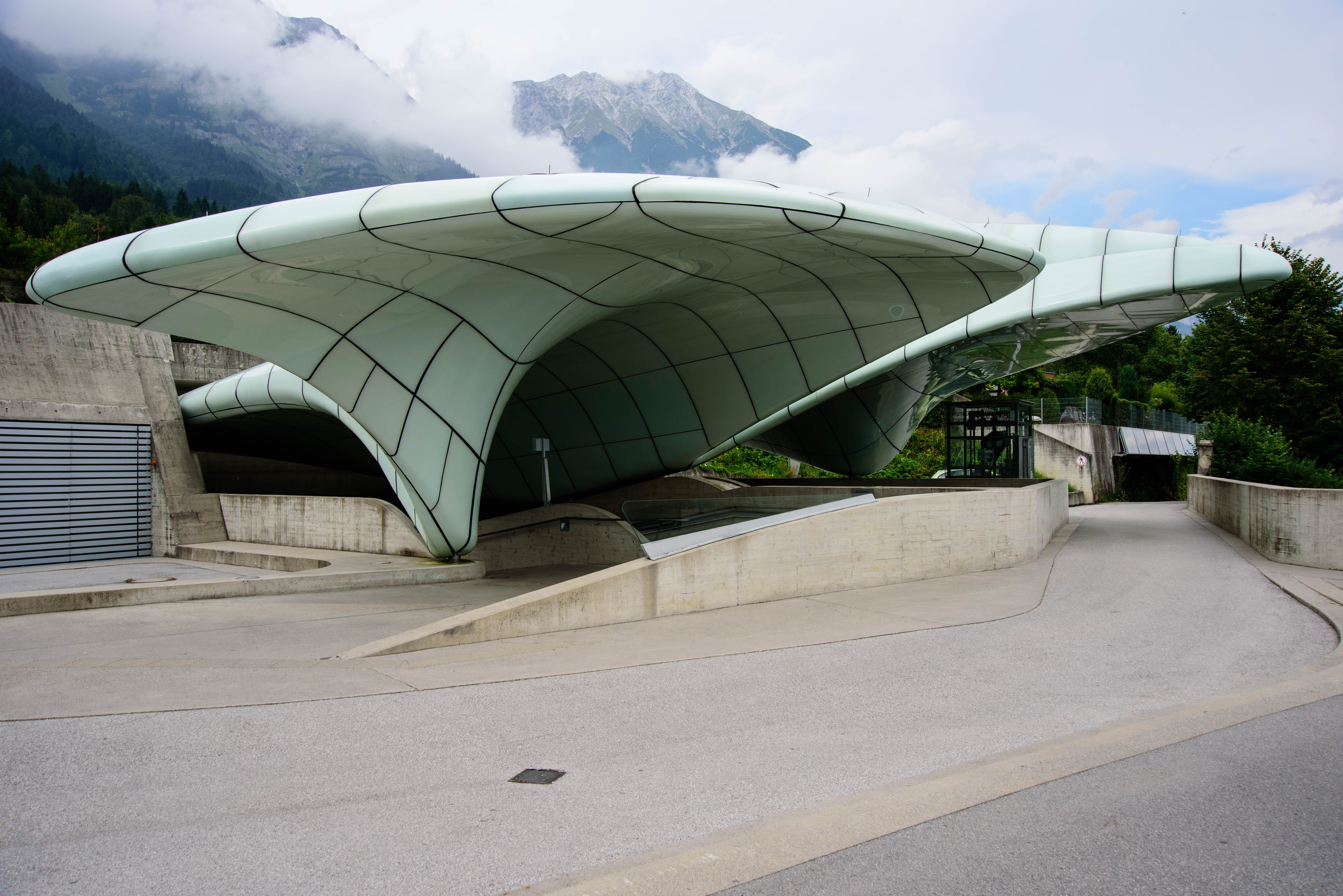 plant, travel destinations, roof, nature, tyrol, building, zaha hadid, built structure, day, facade, sky, outdoors, innsbruck, staircase, cloud - sky, tourism, HD Wallpaper