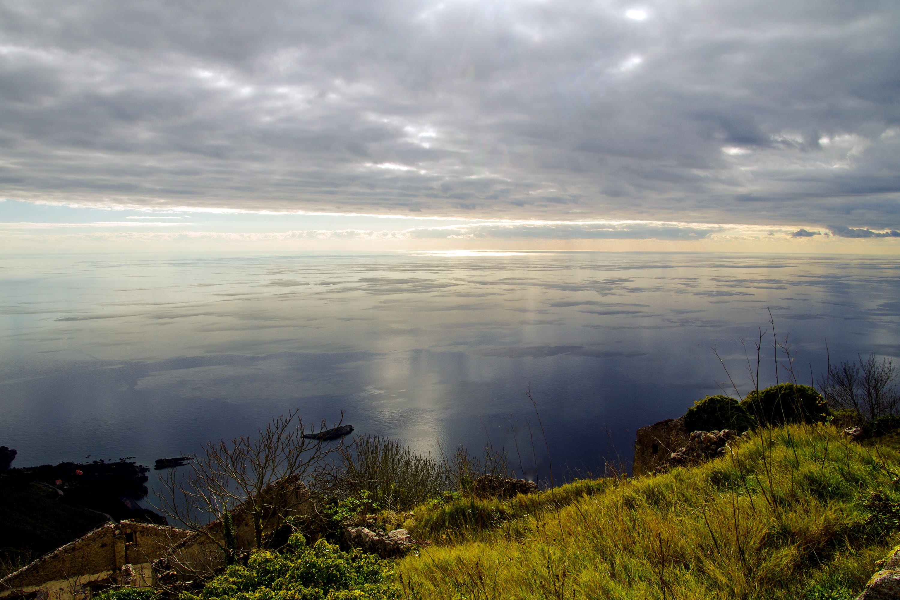 sky, sunset, grass, maratea, no people, landscape, land, growth, italy, blue, water, plant, beach, nature, 2K, tranquility, idyllic, tranquil scene, noon, HD Wallpaper