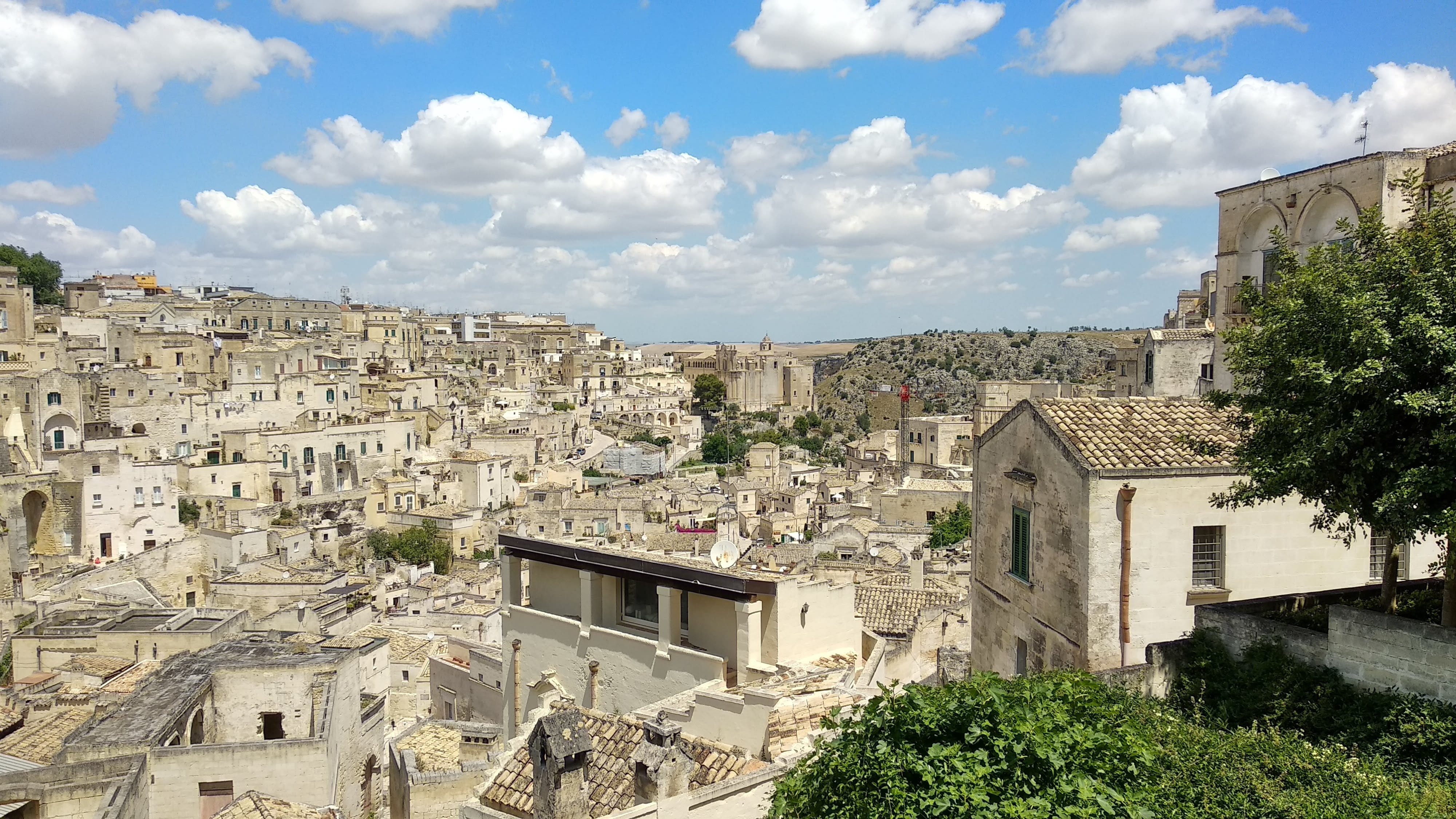 sky, cloud - sky, cityscape, day, architecture, town, townscape, 4K, built structure, community, plant, tree, sassi, basilicata, residential district, HD Wallpaper